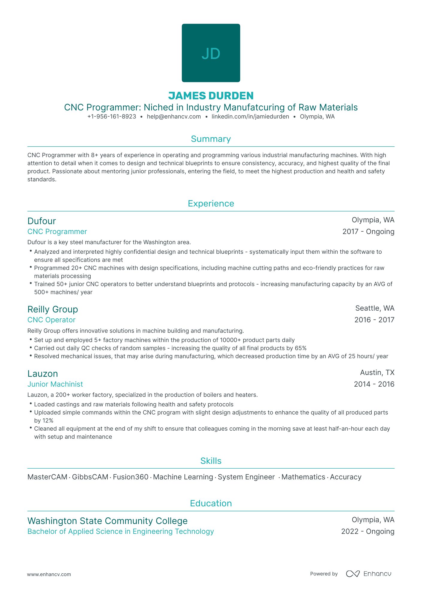 Traditional Cnc Programmer Resume Template