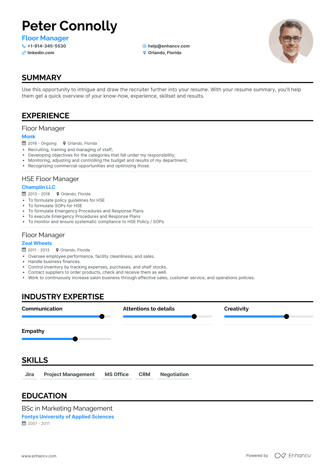 Classic Floor Manager Resume Template
