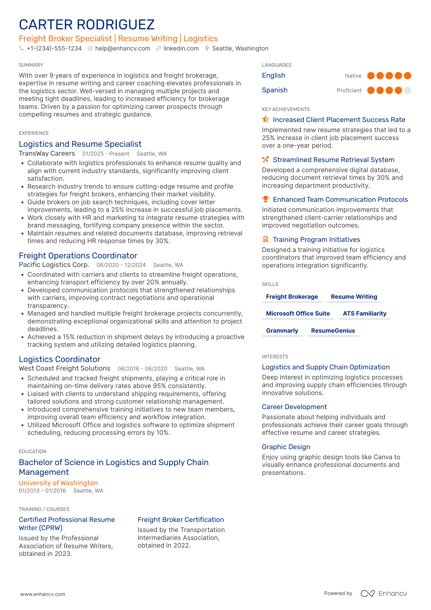 A resume example of a Freight Broker Resume