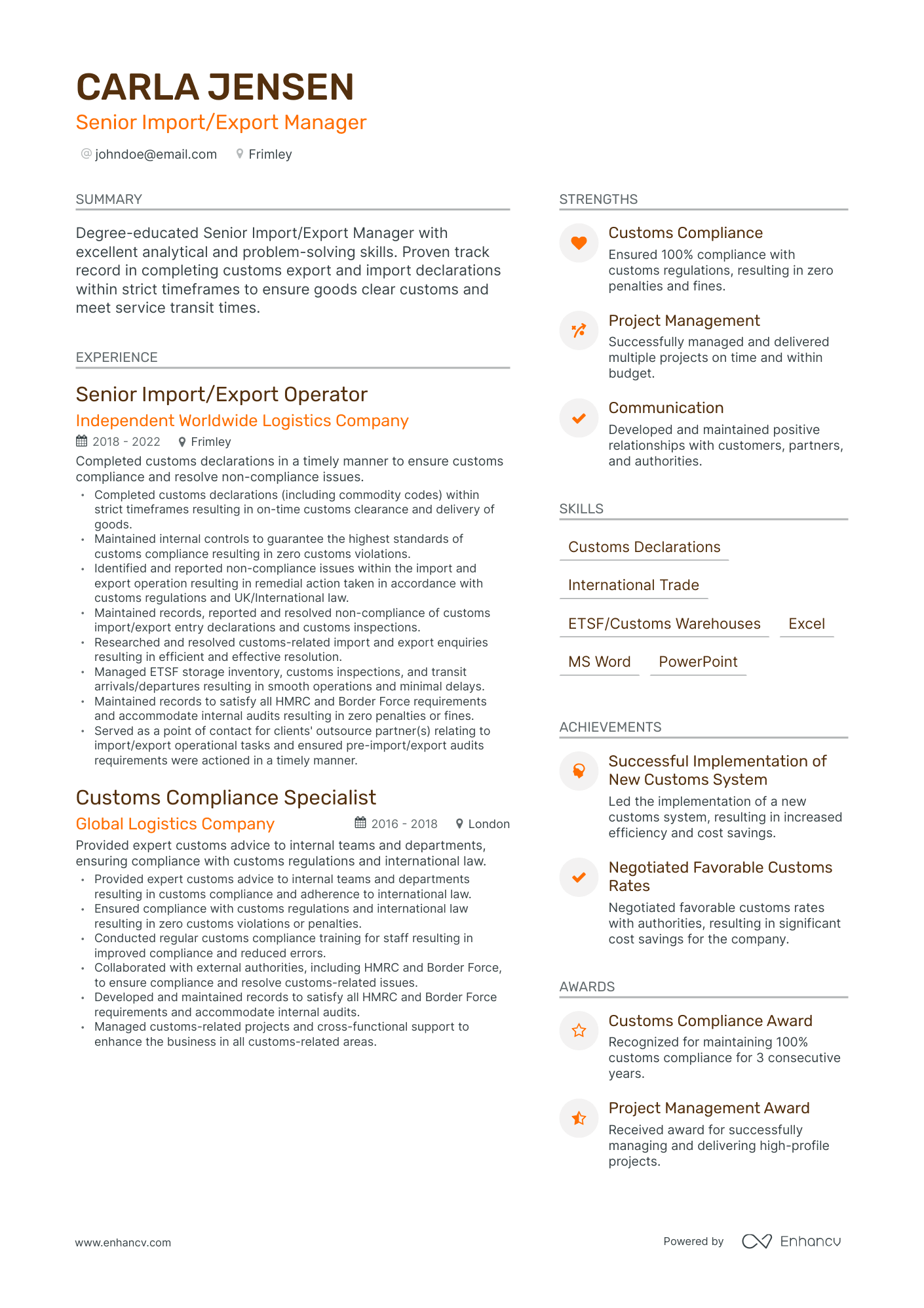 Modern Import Export Manager Resume Template