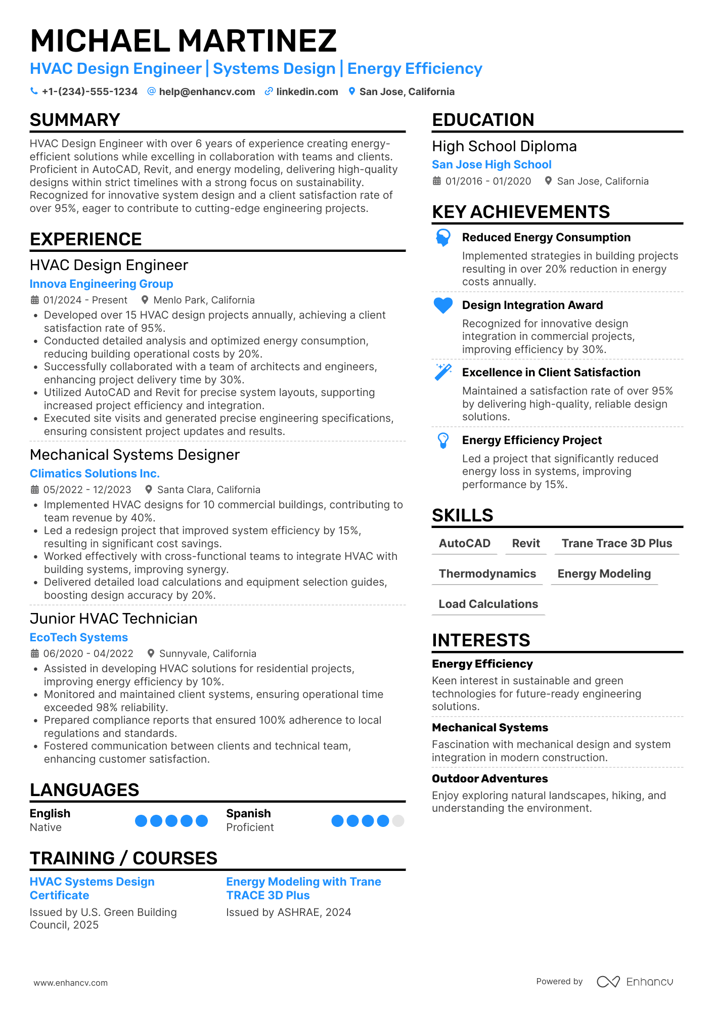 A resume example of a HVAC Design Engineer