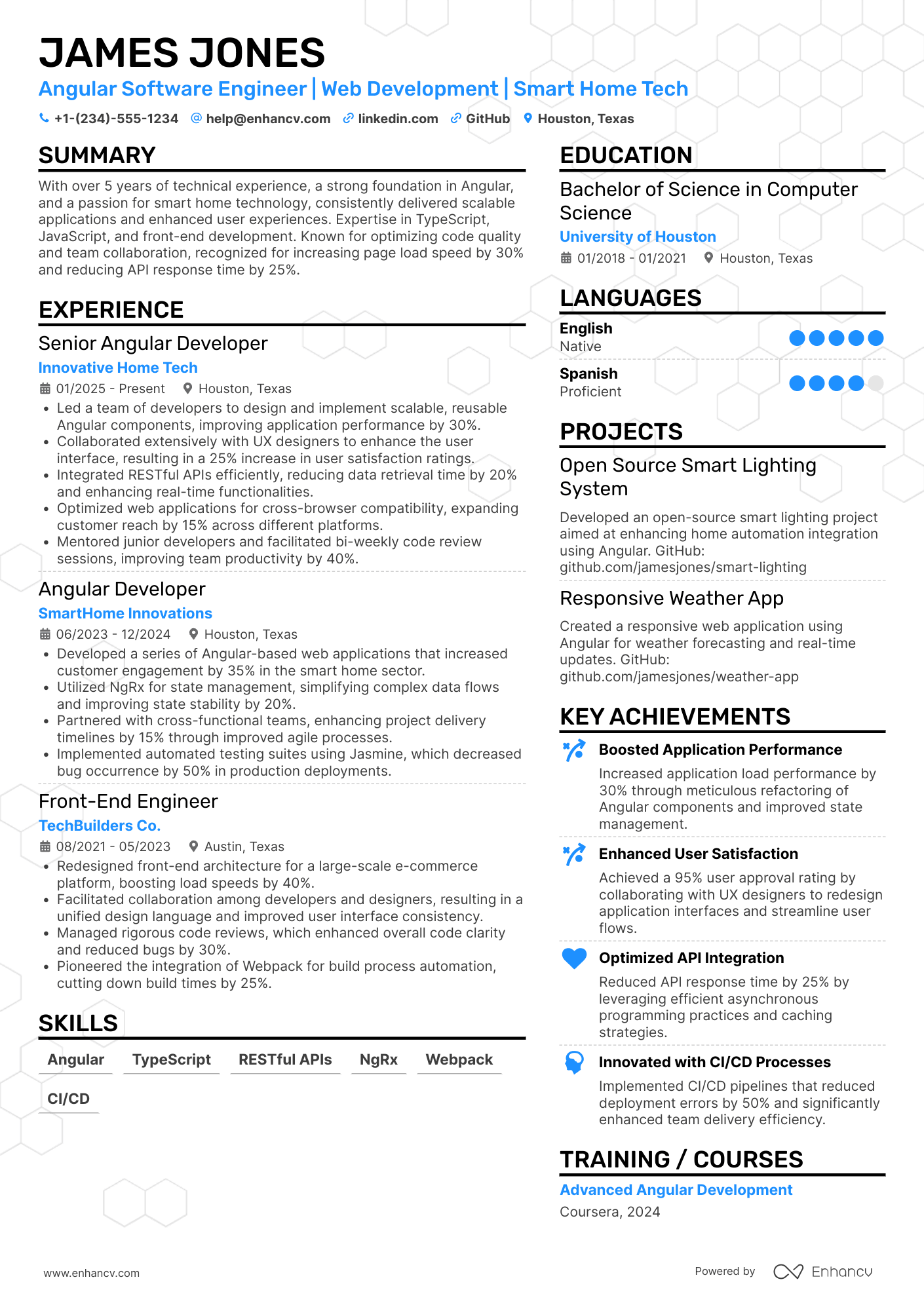 A resume example of a Angular Software Engineer