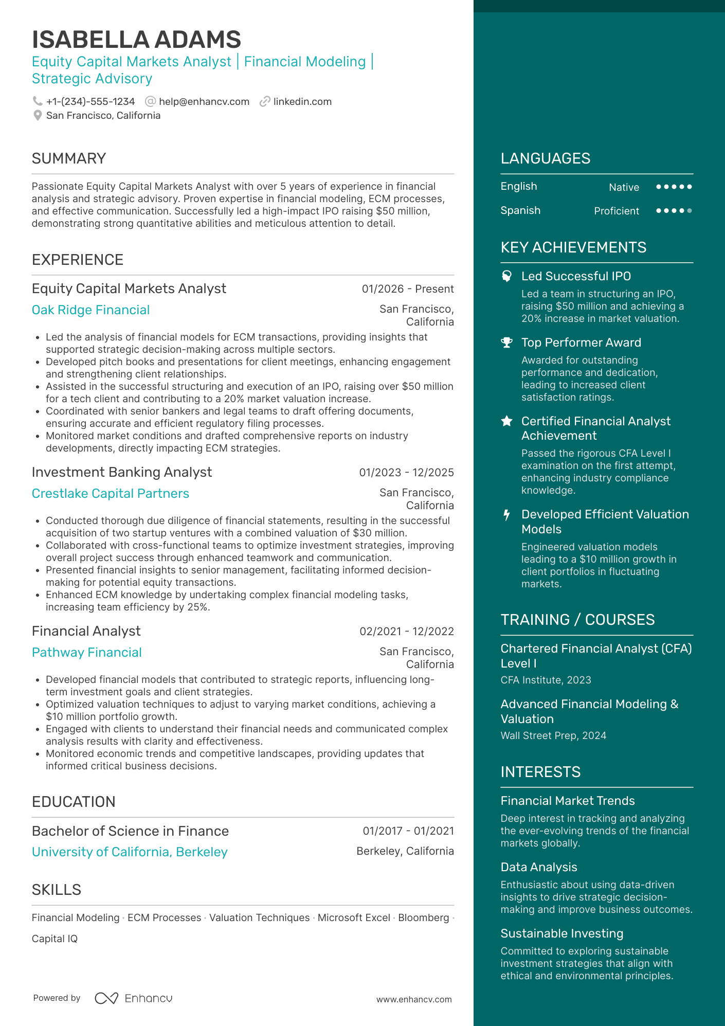 A resume example of a Equity Capital Markets Resume