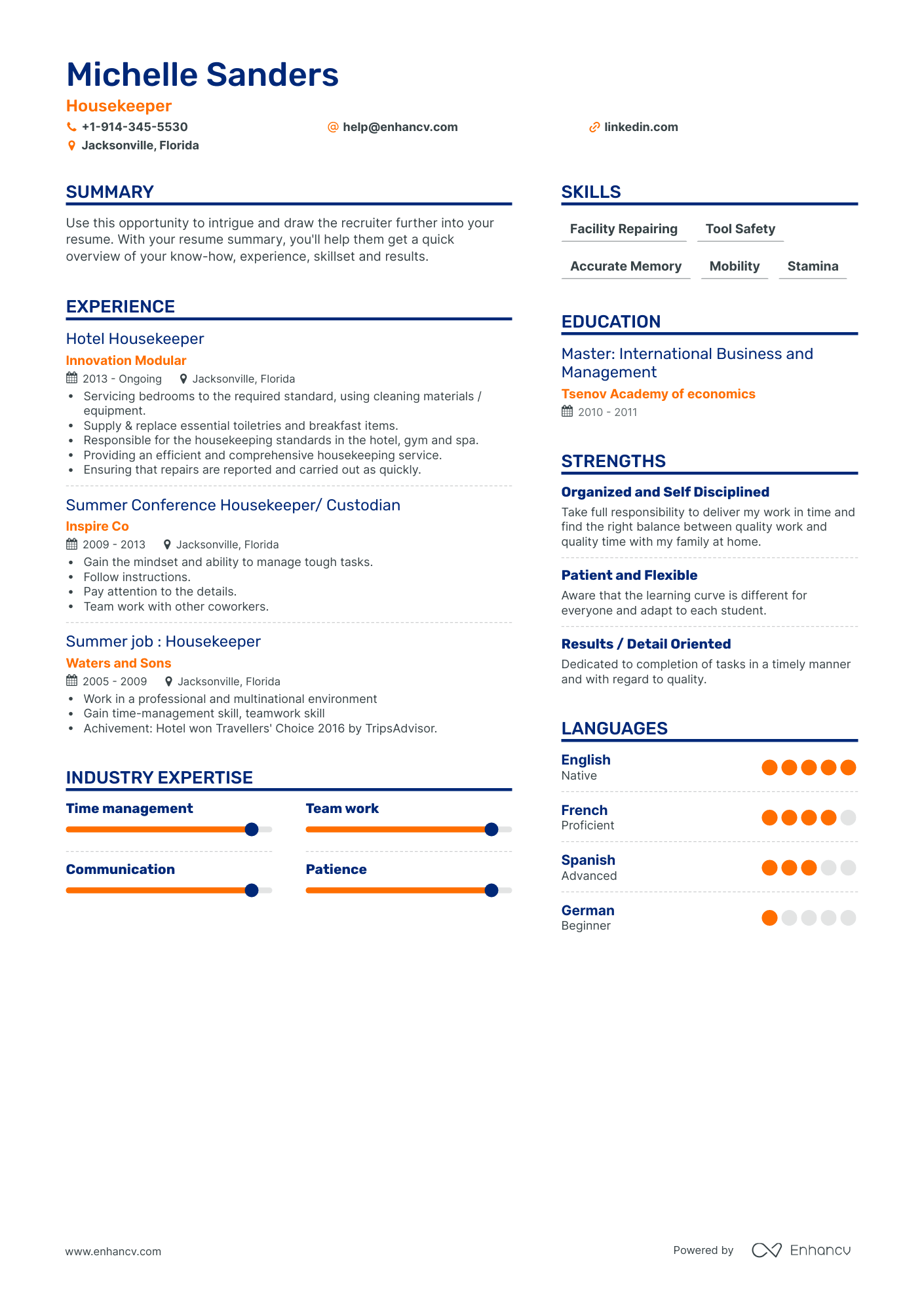 Housekeeper Resume Examples | Pro Tips Featured | Enhancv (Layout ...