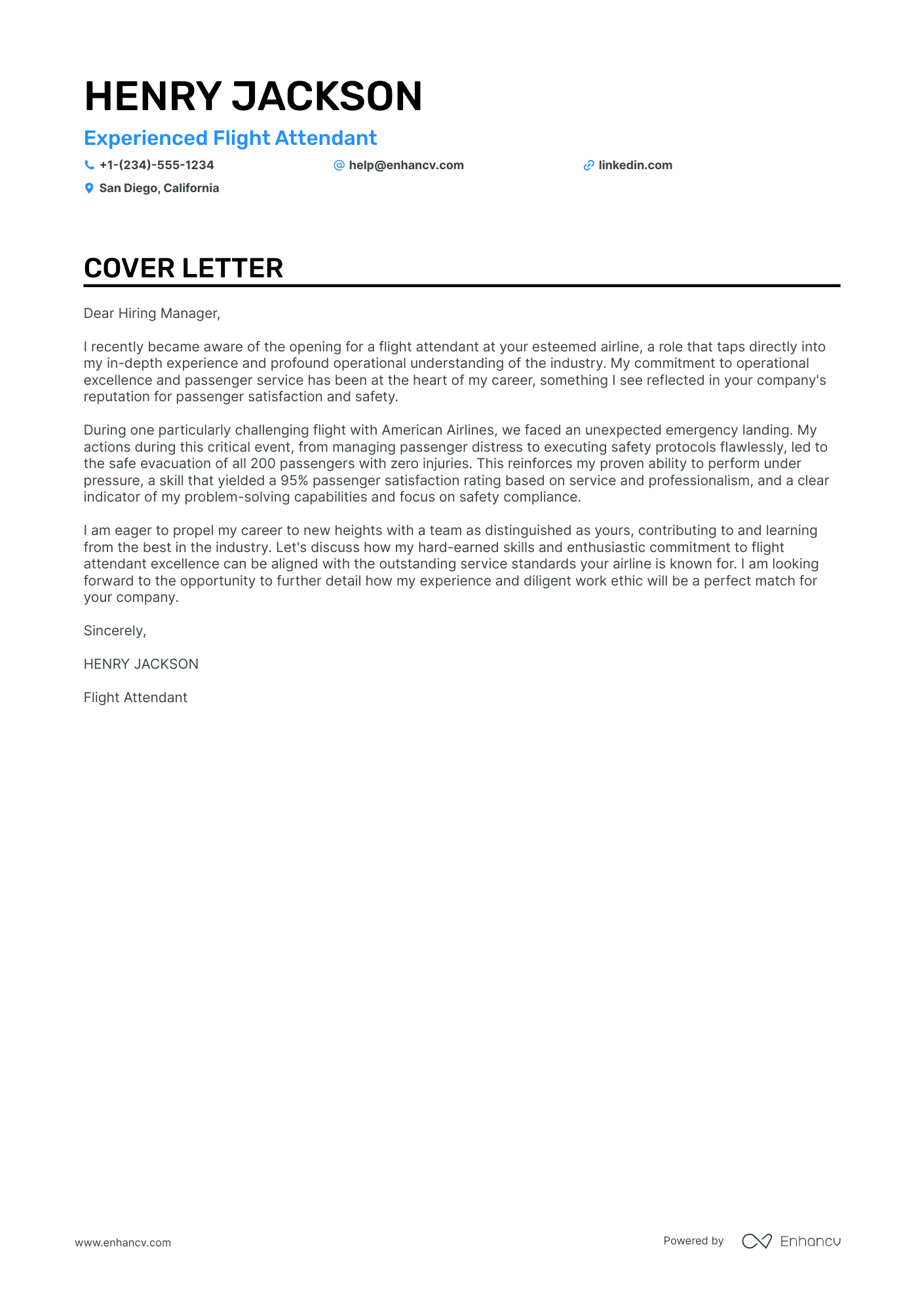 examples of cover letter for flight attendant position