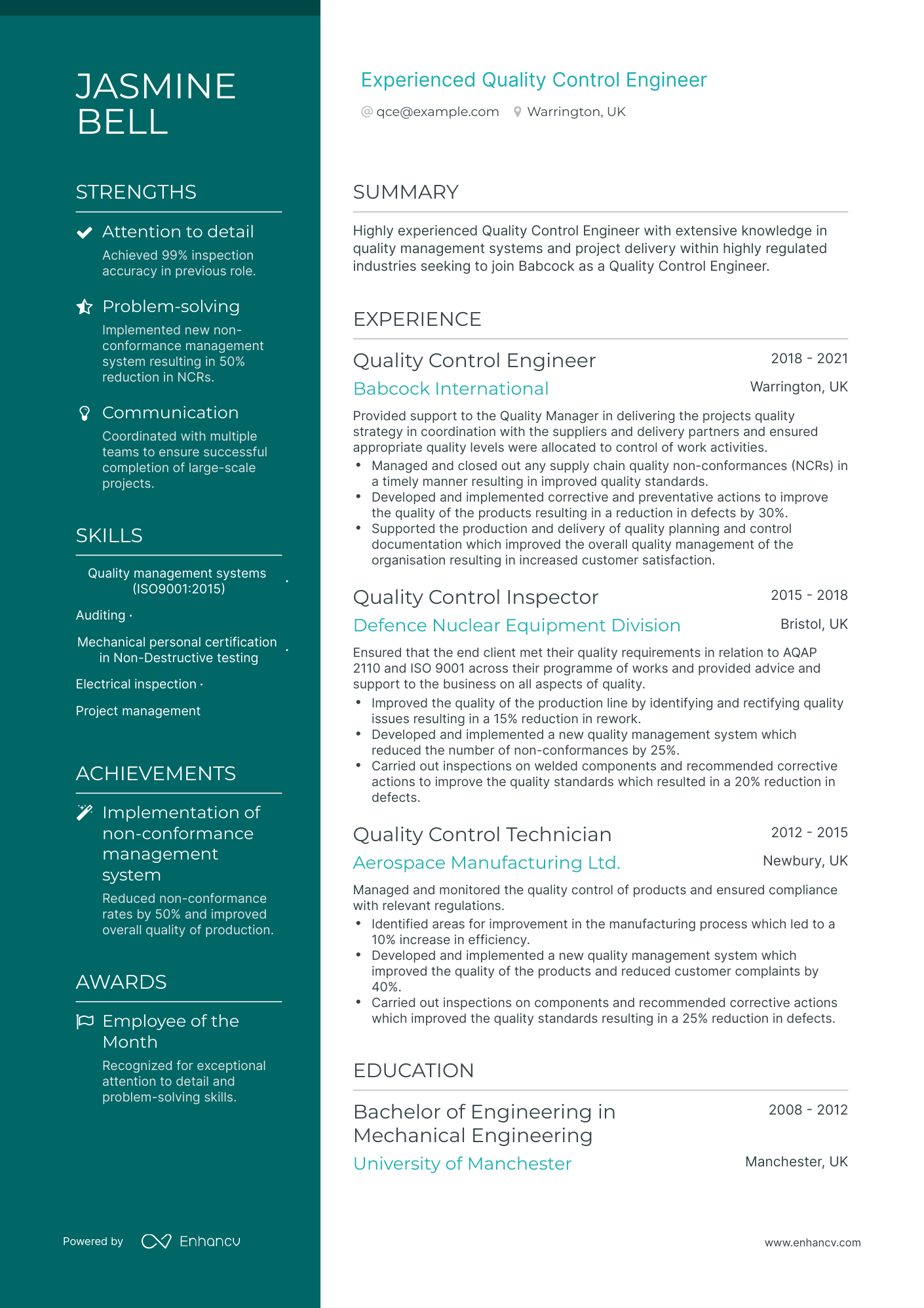 Polished Quality Control Engineer Resume Template