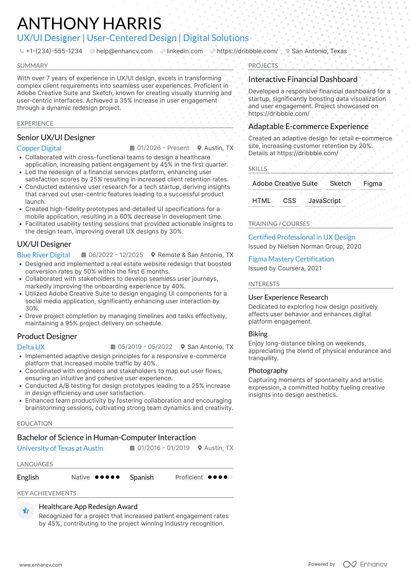 A resume example of a UX/UI Designer