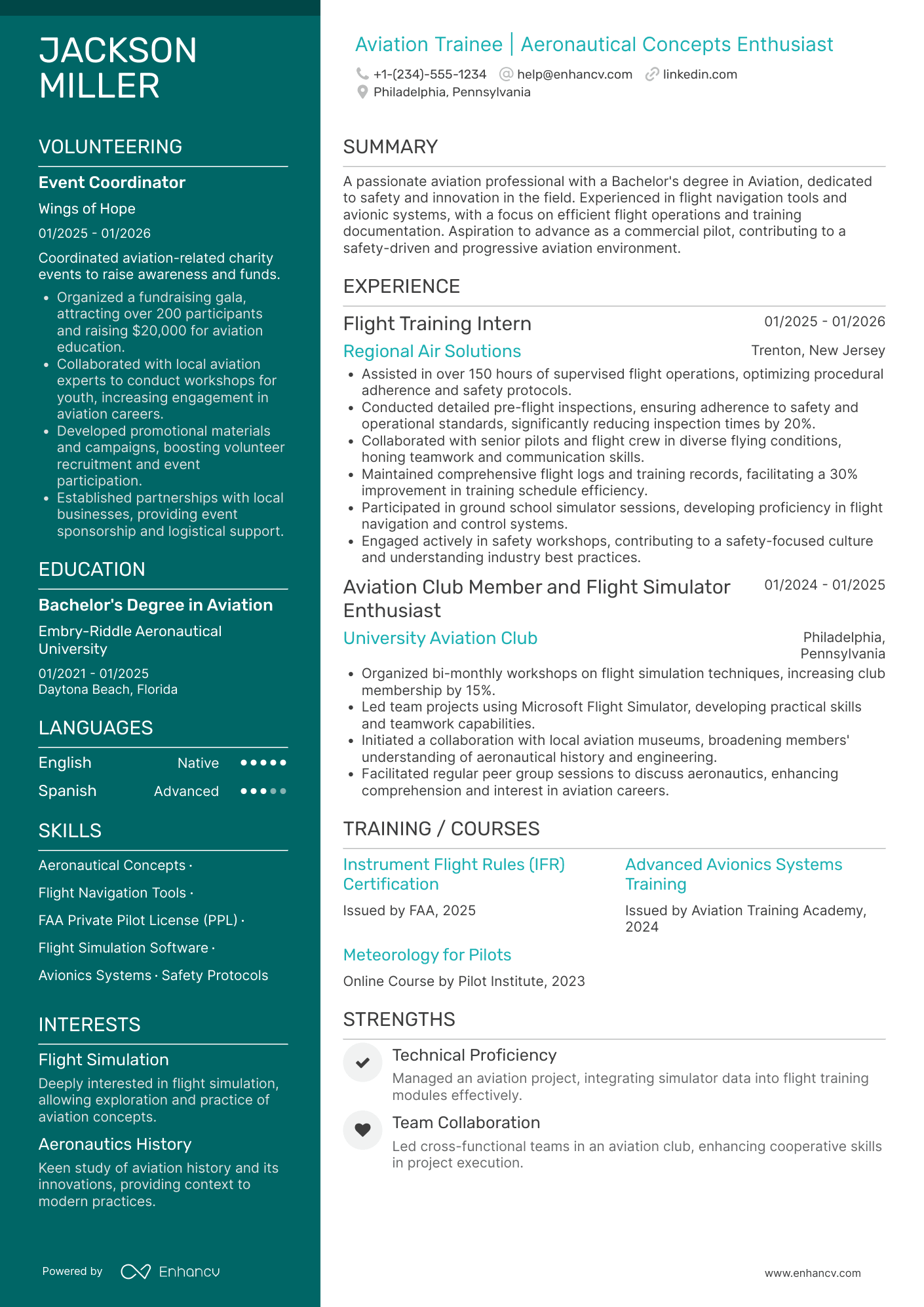 A resume example of a Airline Pilot Trainee