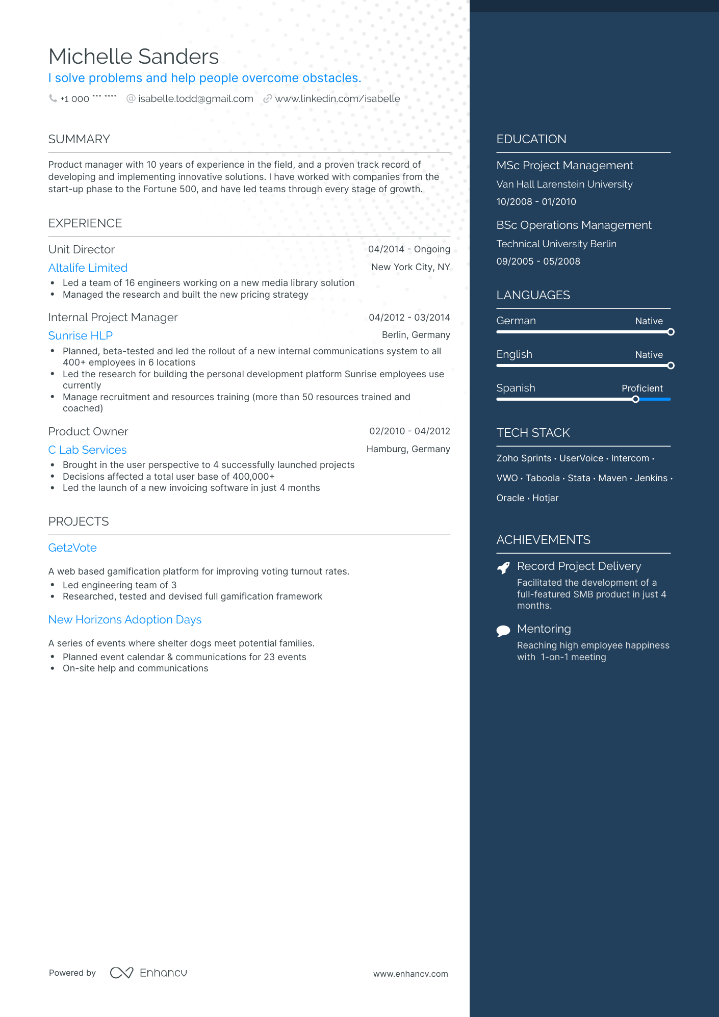 One Page US Resume Template