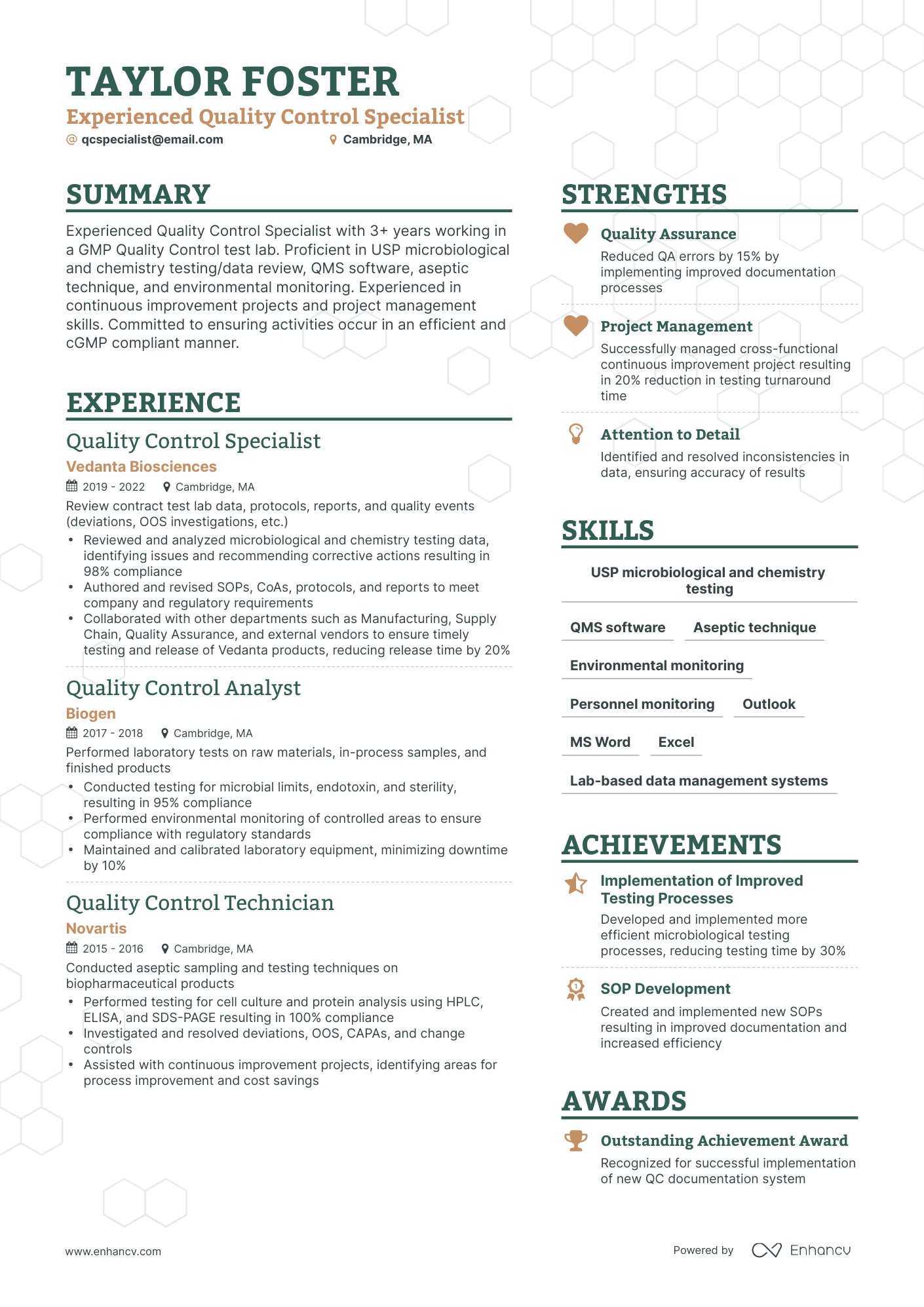 Simple Quality Control Specialist Resume Template