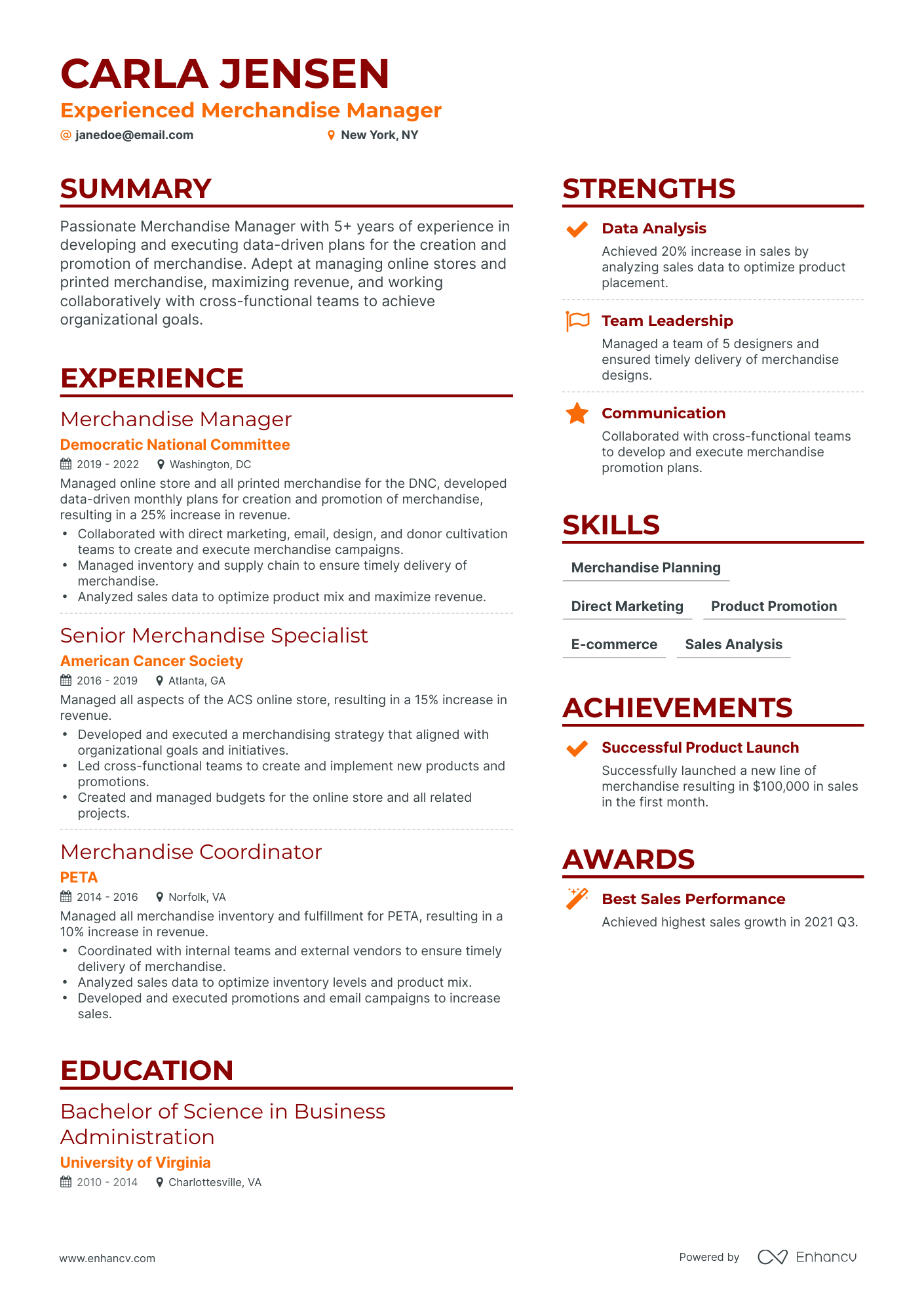 Simple Merchandise Manager Resume Template
