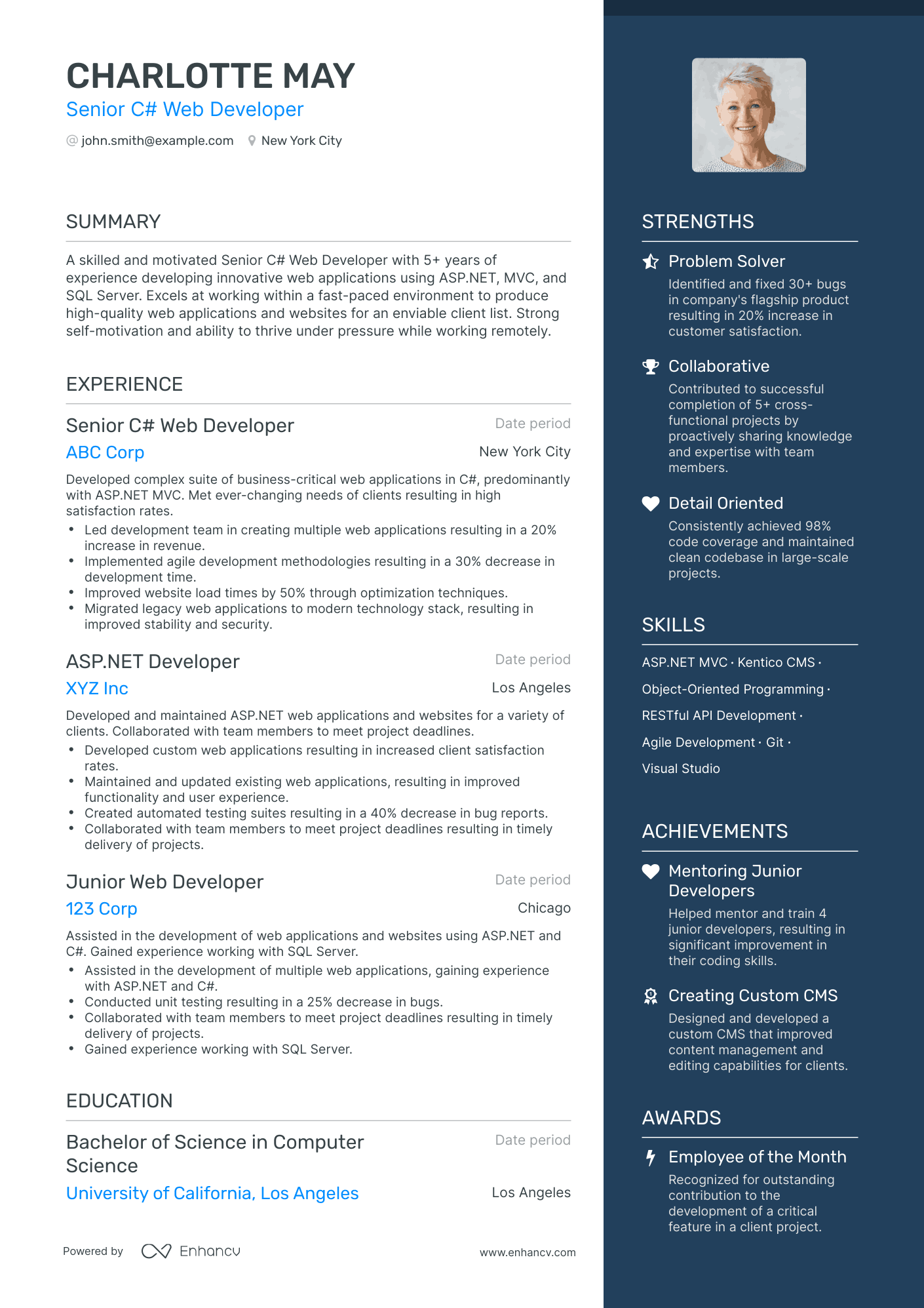 One Page Asp.Net Developer Resume Template