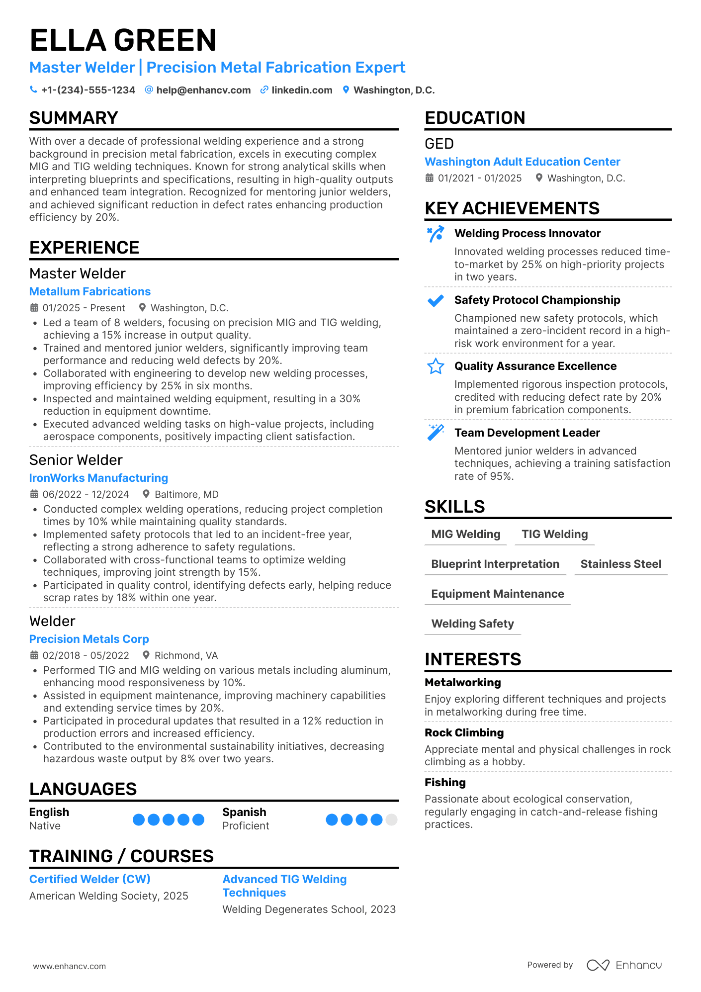 A resume example of a Master Welder
