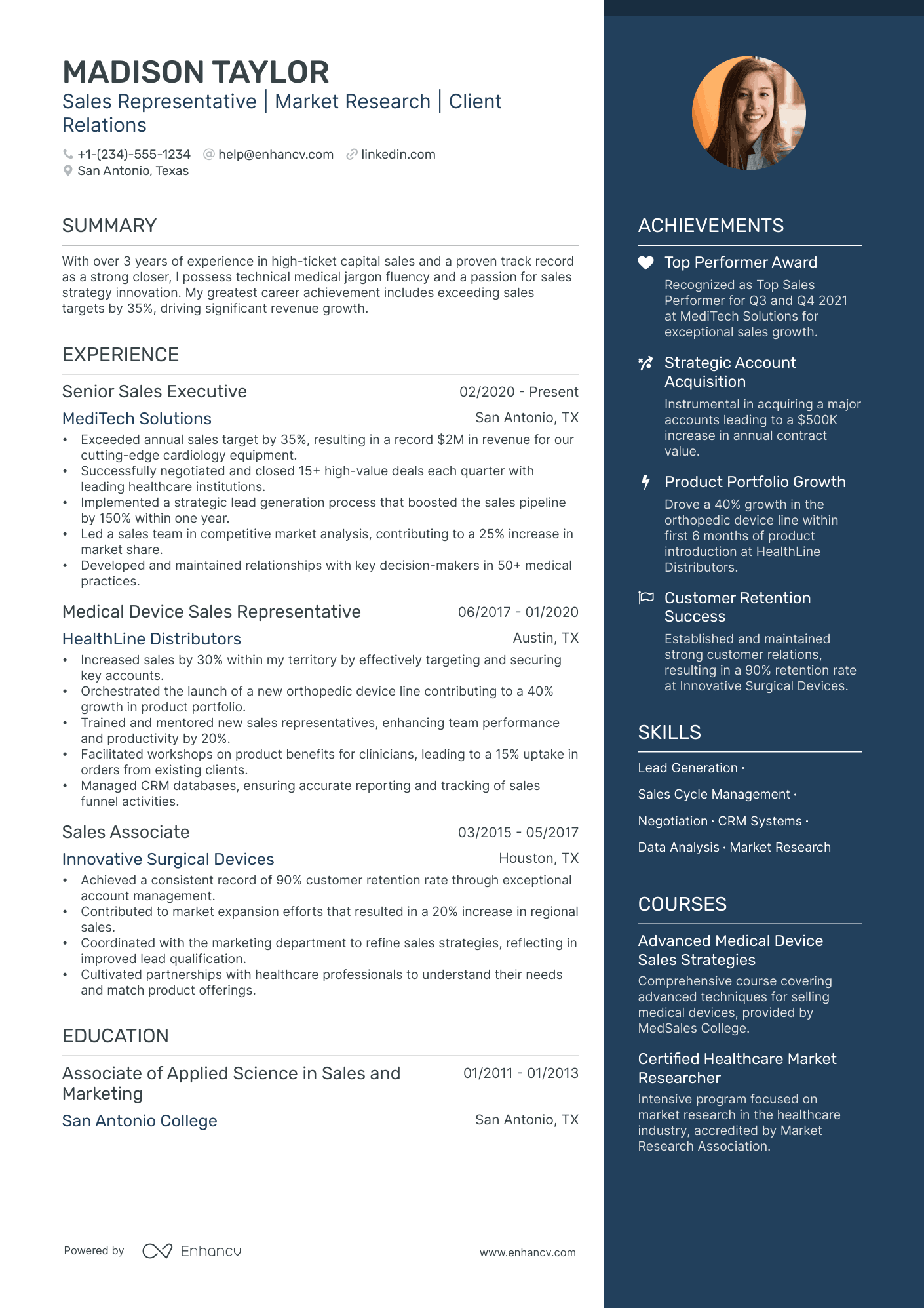 sample resume for medical sales representative
