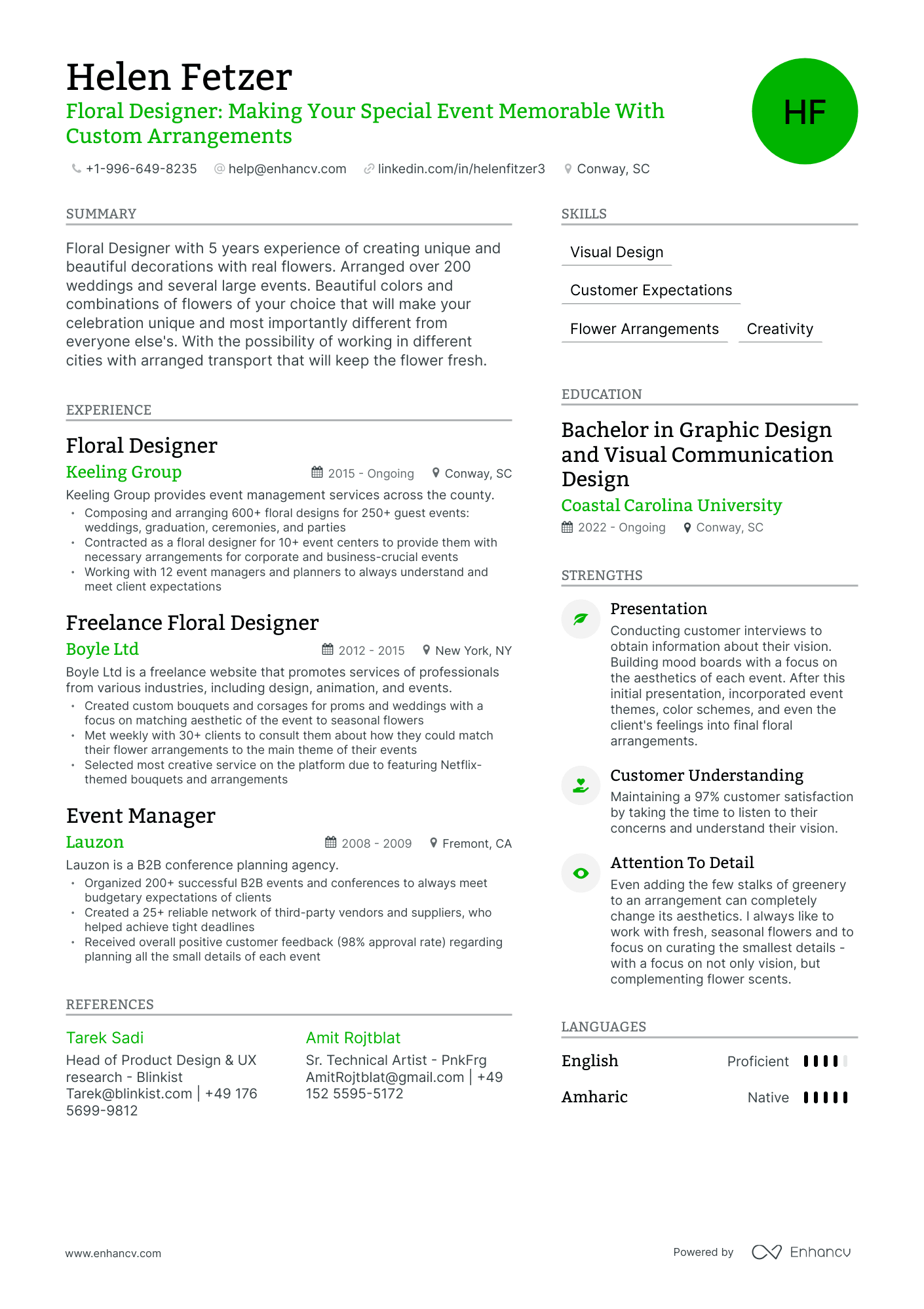 5 Floral Designer Resume Examples & Guide for 2024