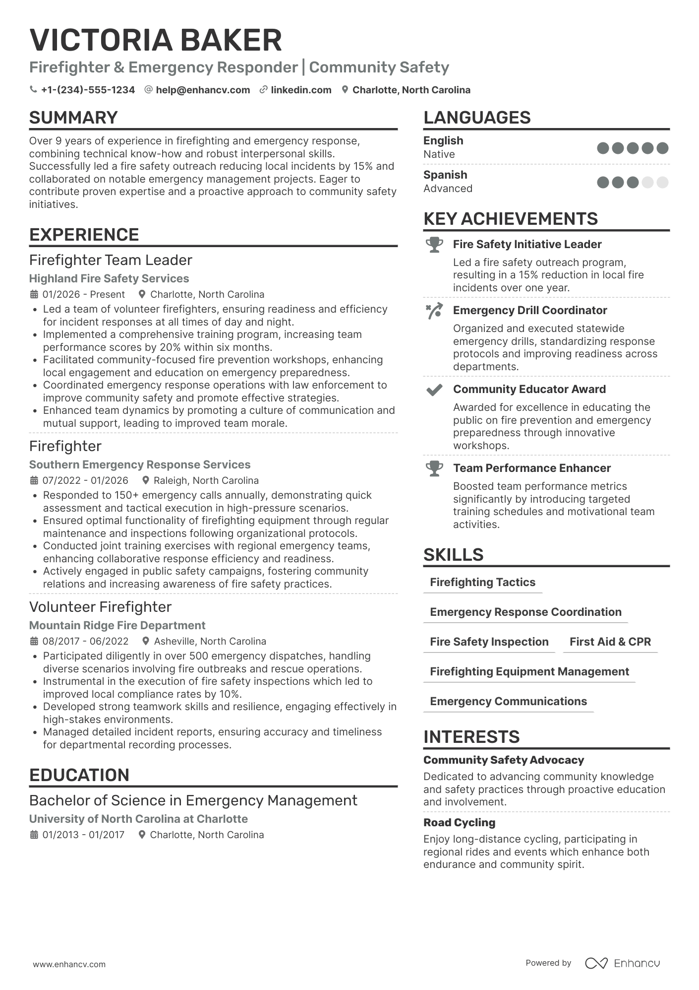 A resume example of a Volunteer Firefighter