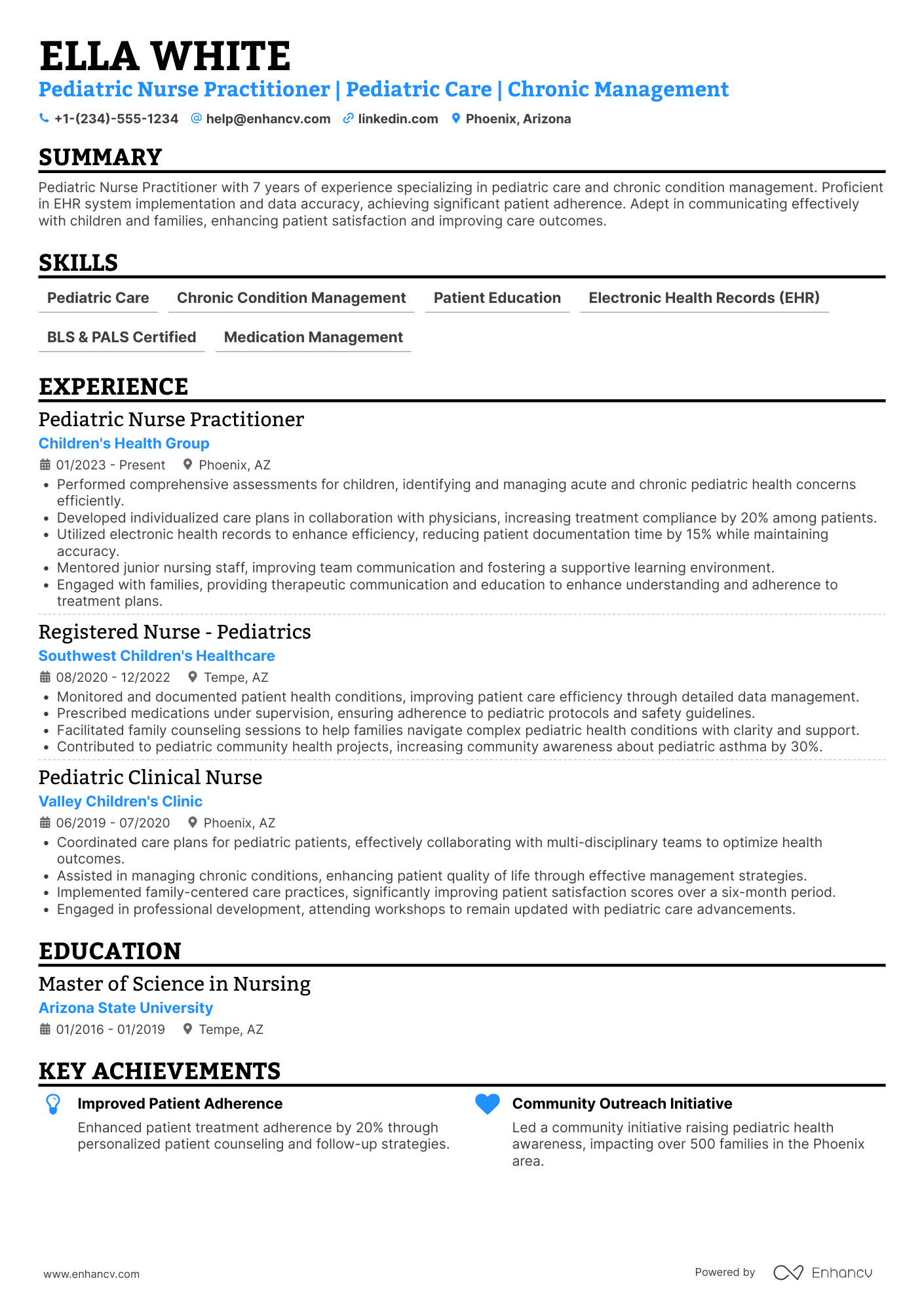 A resume example of a Pediatric Nurse Practitioner (PNP)