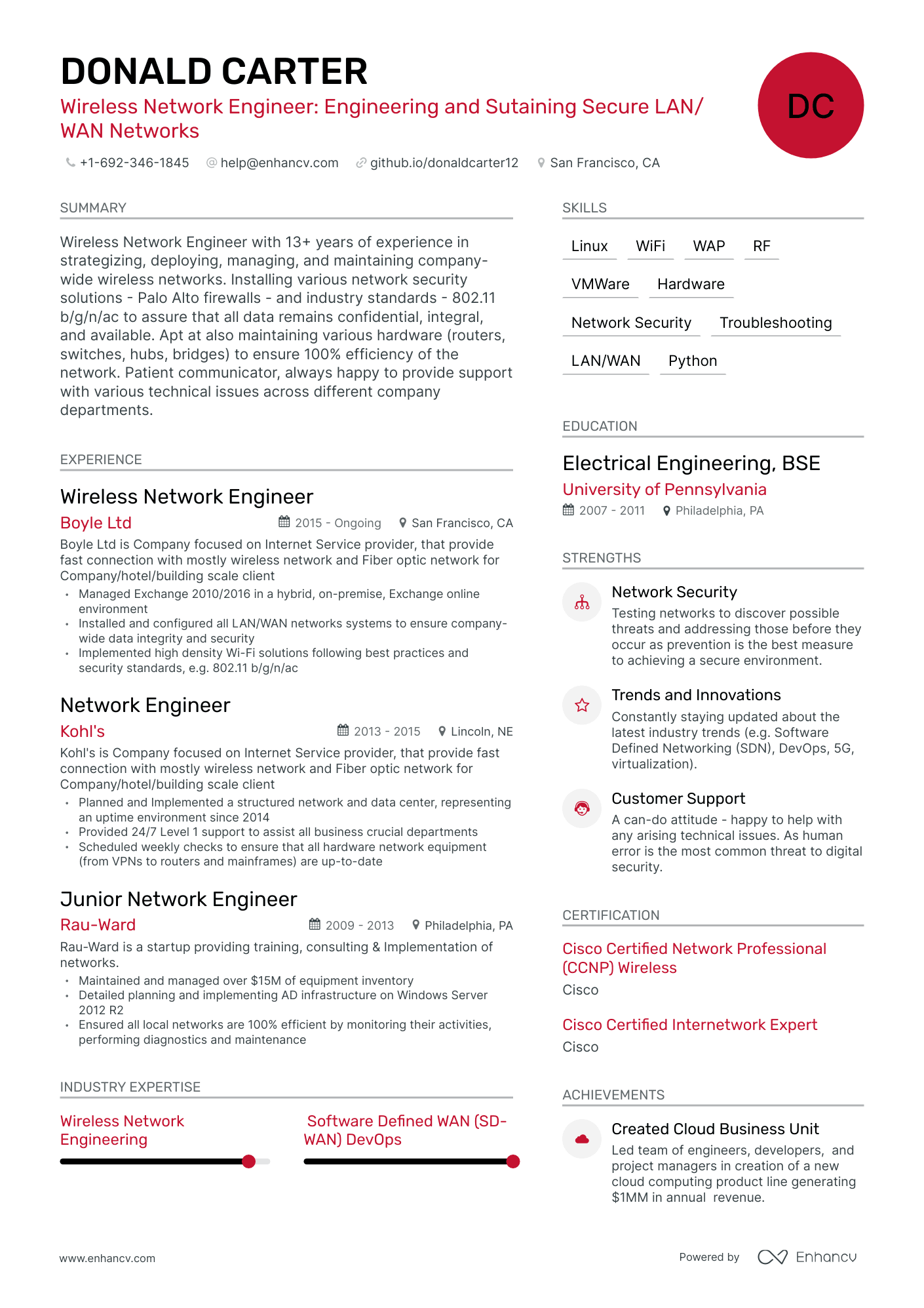 Modern Wireless Network Engineer Resume Template