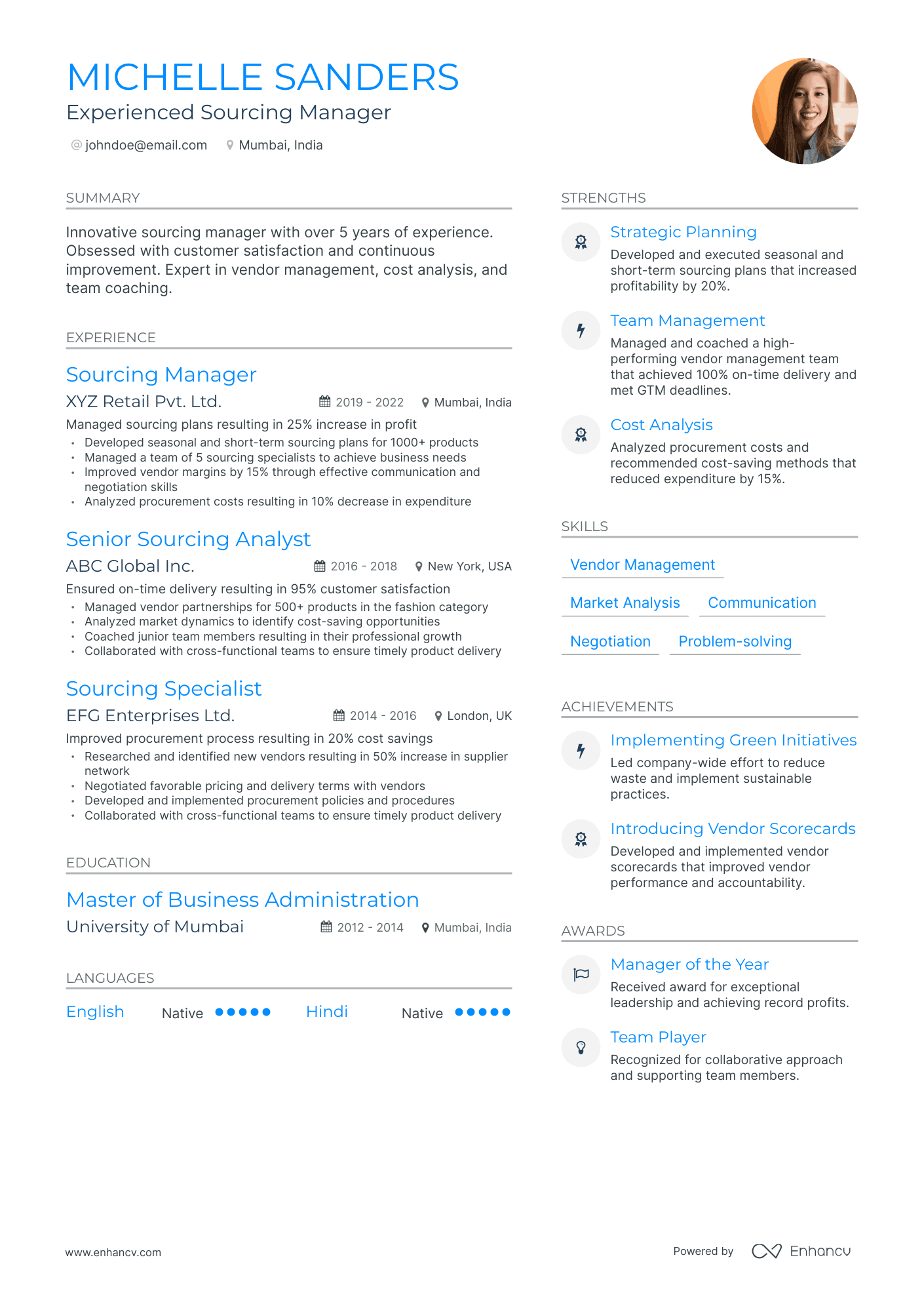 Modern Sourcing Manager Resume Template