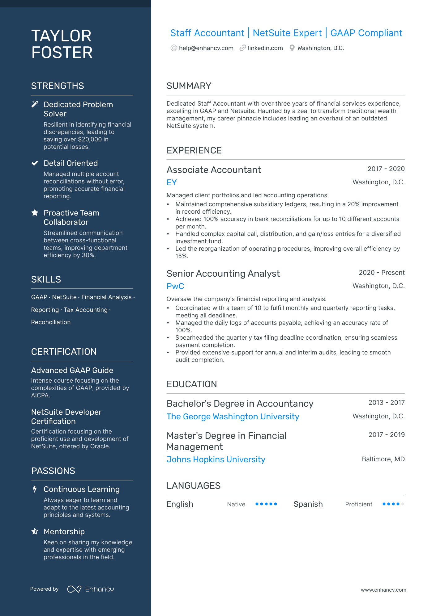 A resume example of a Staff Accountant