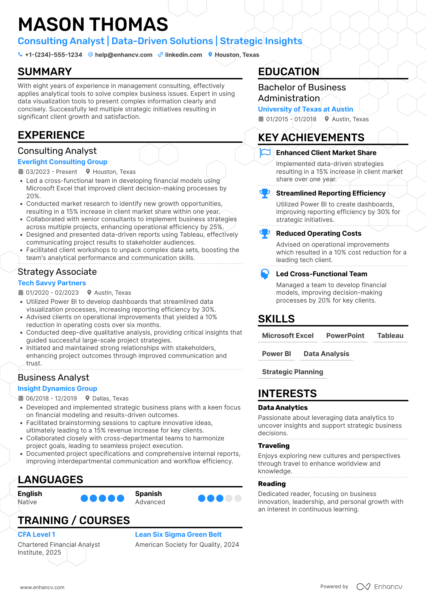 A resume example of a Deloitte Consulting Analyst