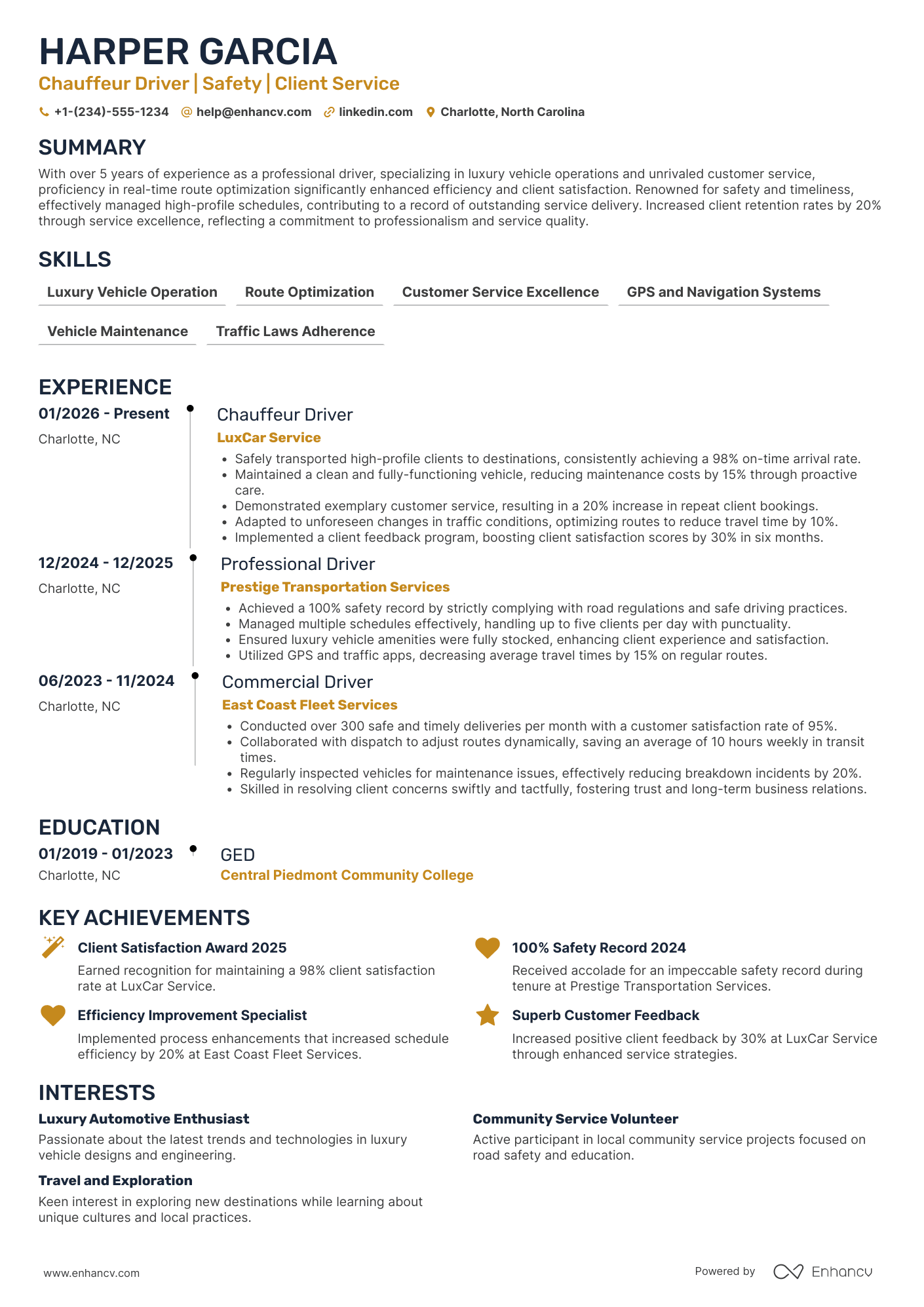 A resume example of a Chauffeur Driver