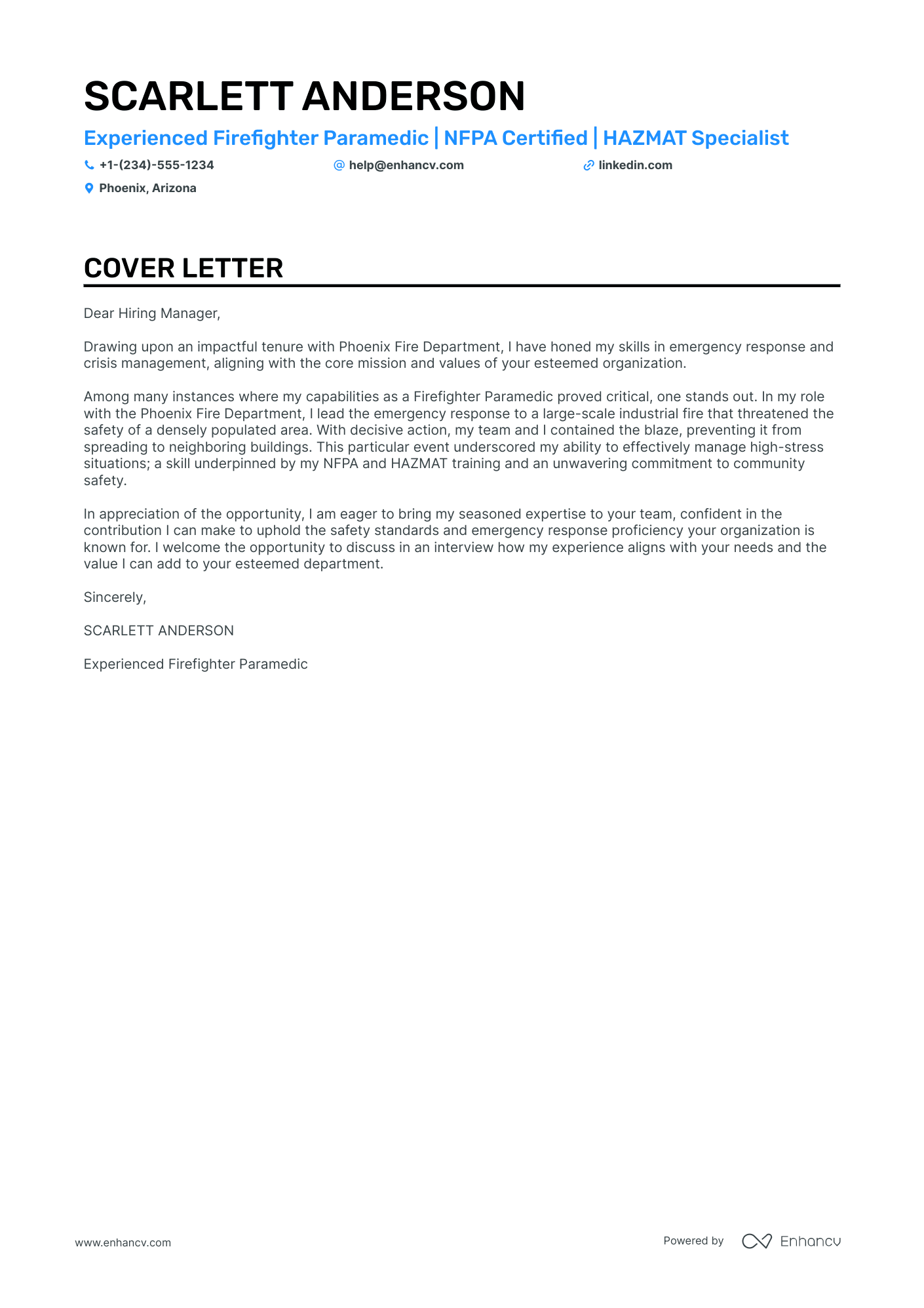 cover letter for resume firefighter