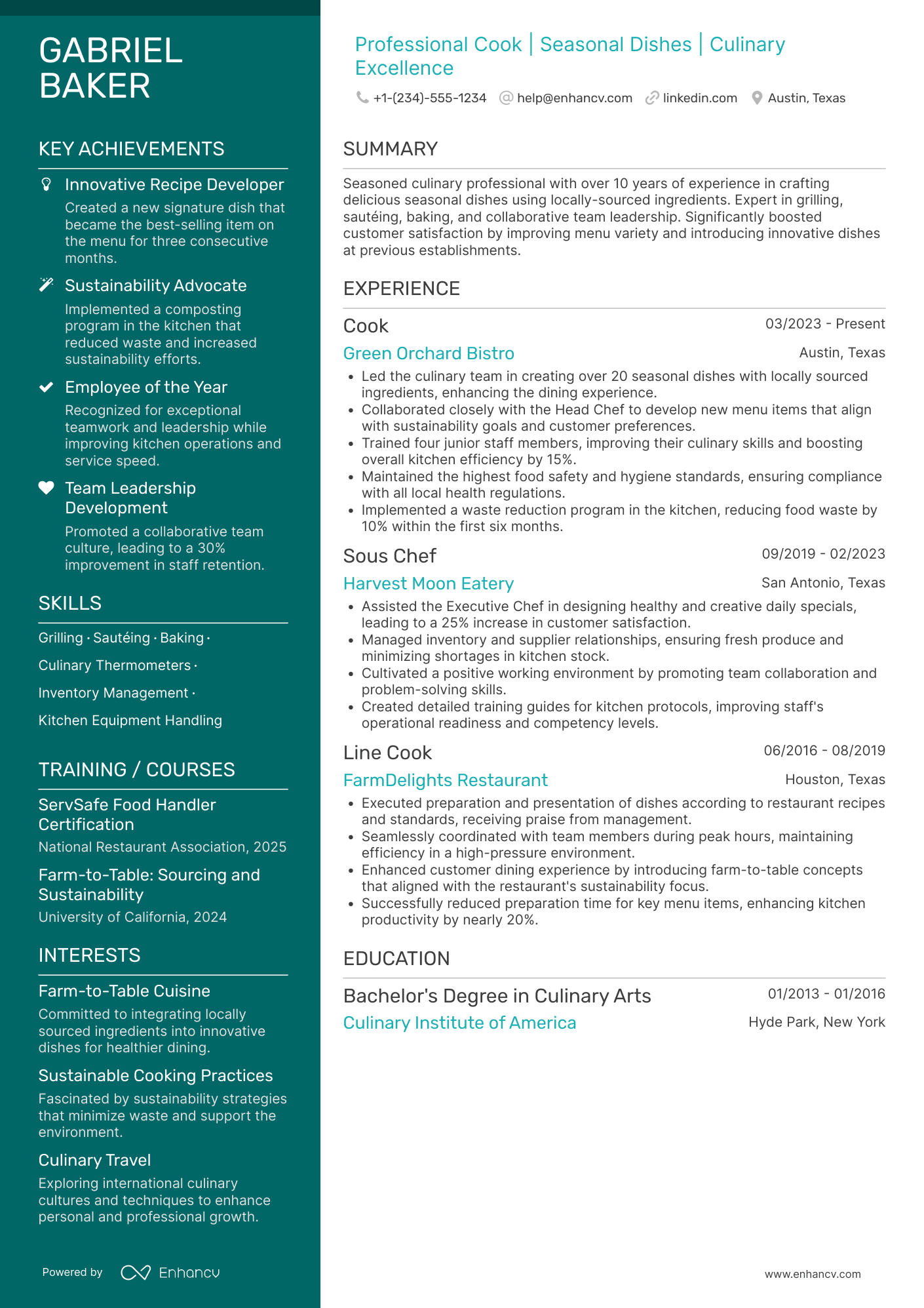 A resume example of a Cook