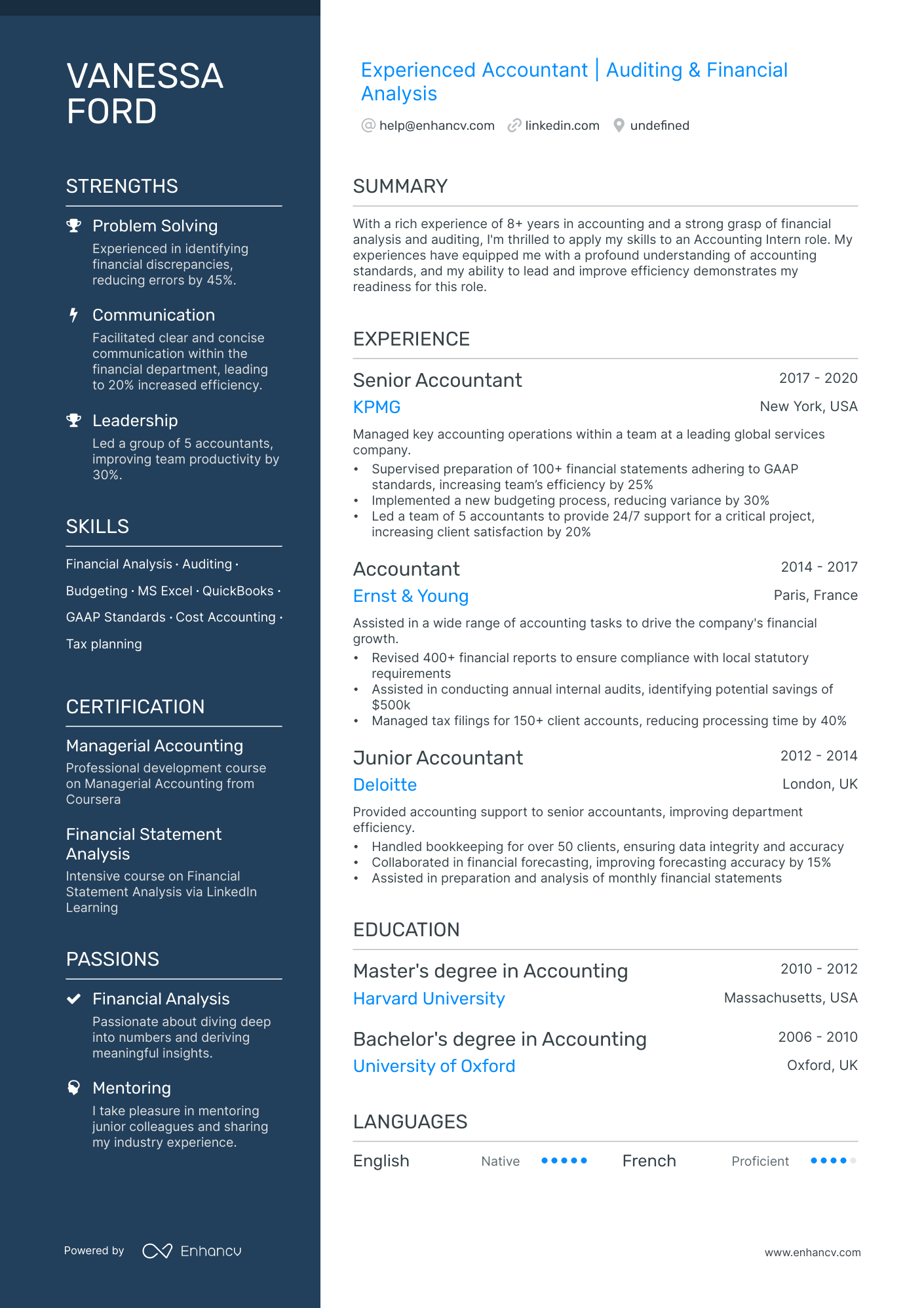 A resume example of a Accounting Intern