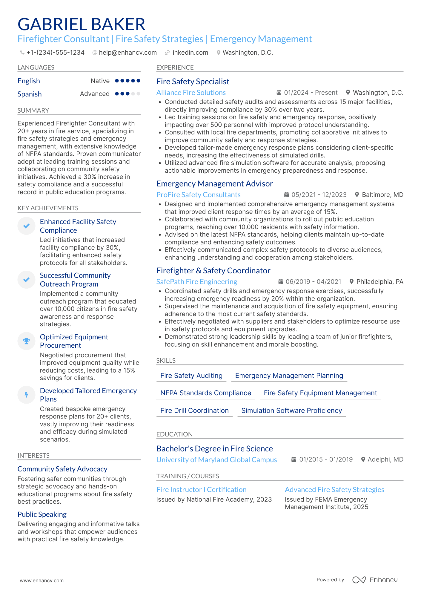 A resume example of a Retired Firefighter