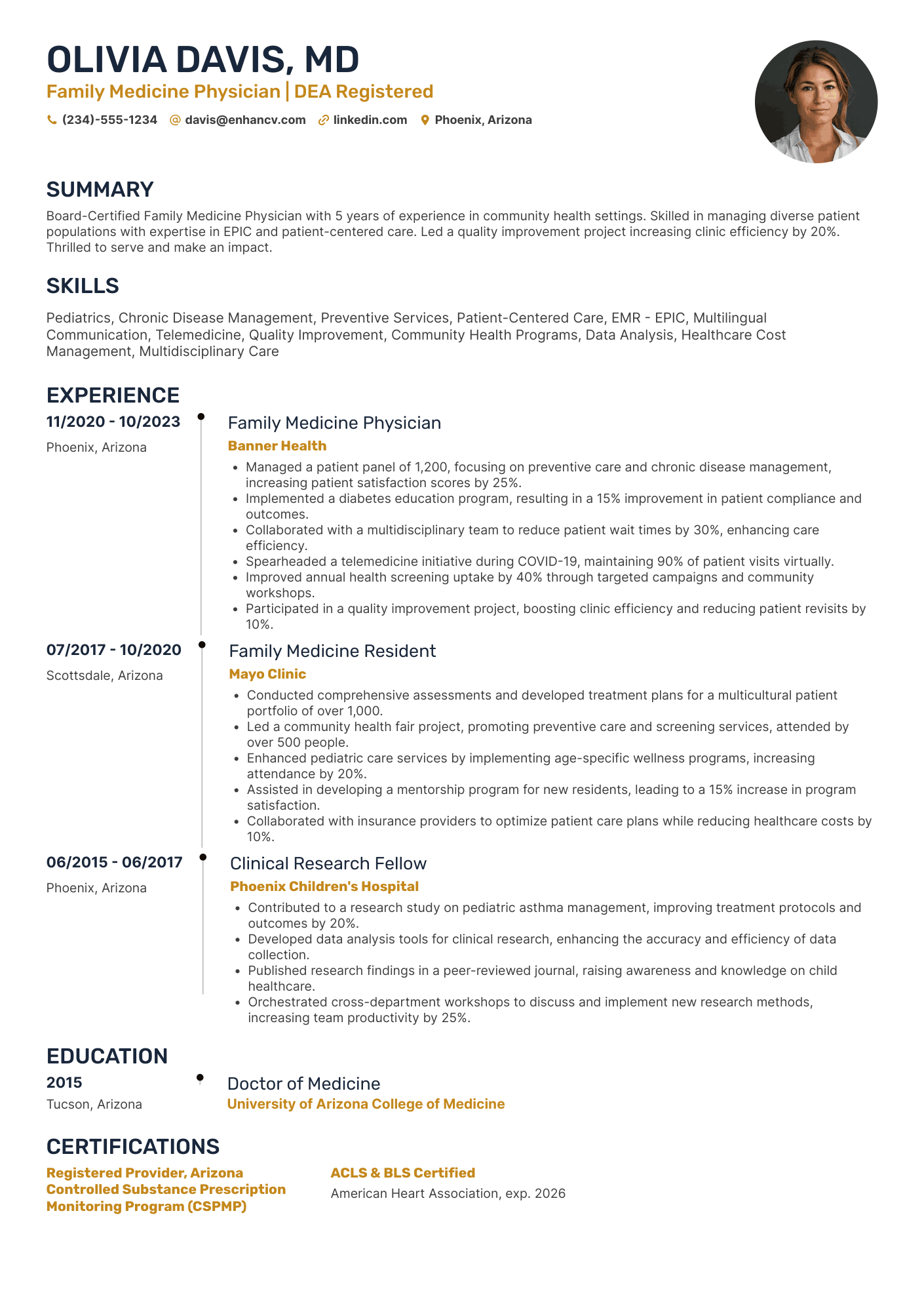 A resume example of a Family Medicine Doctor