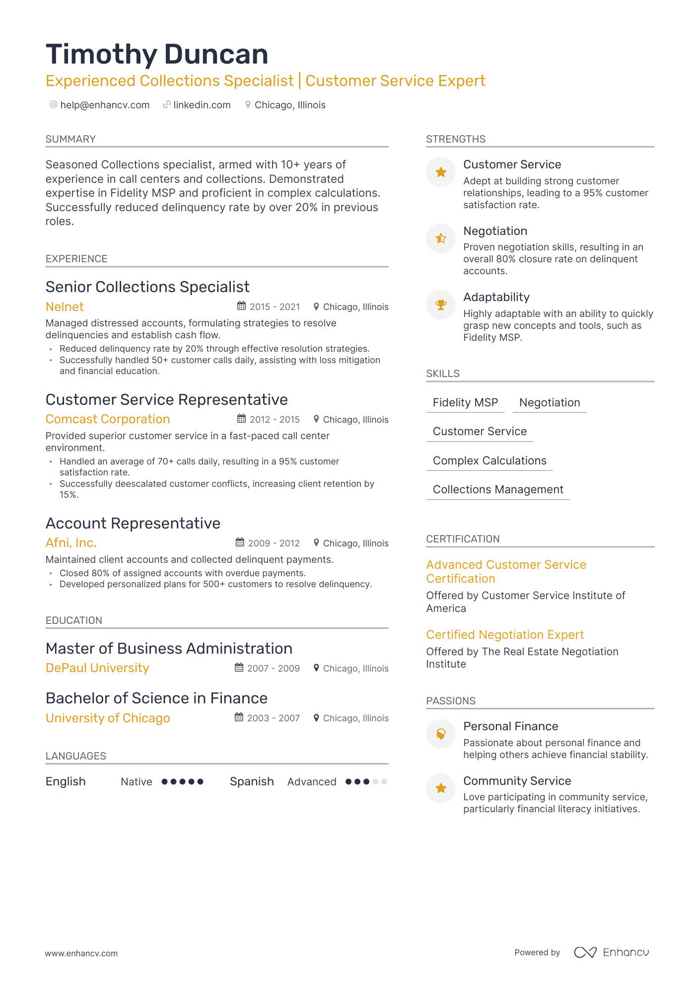undefined Collections Specialist Resume Template