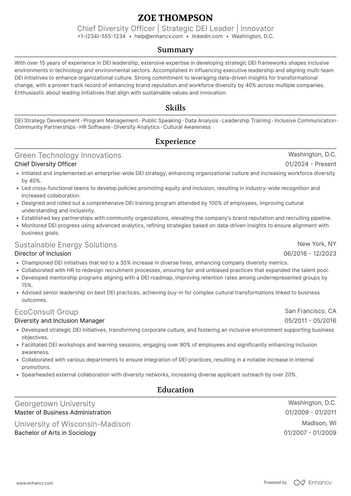 A resume example of a Chief Diversity Officer