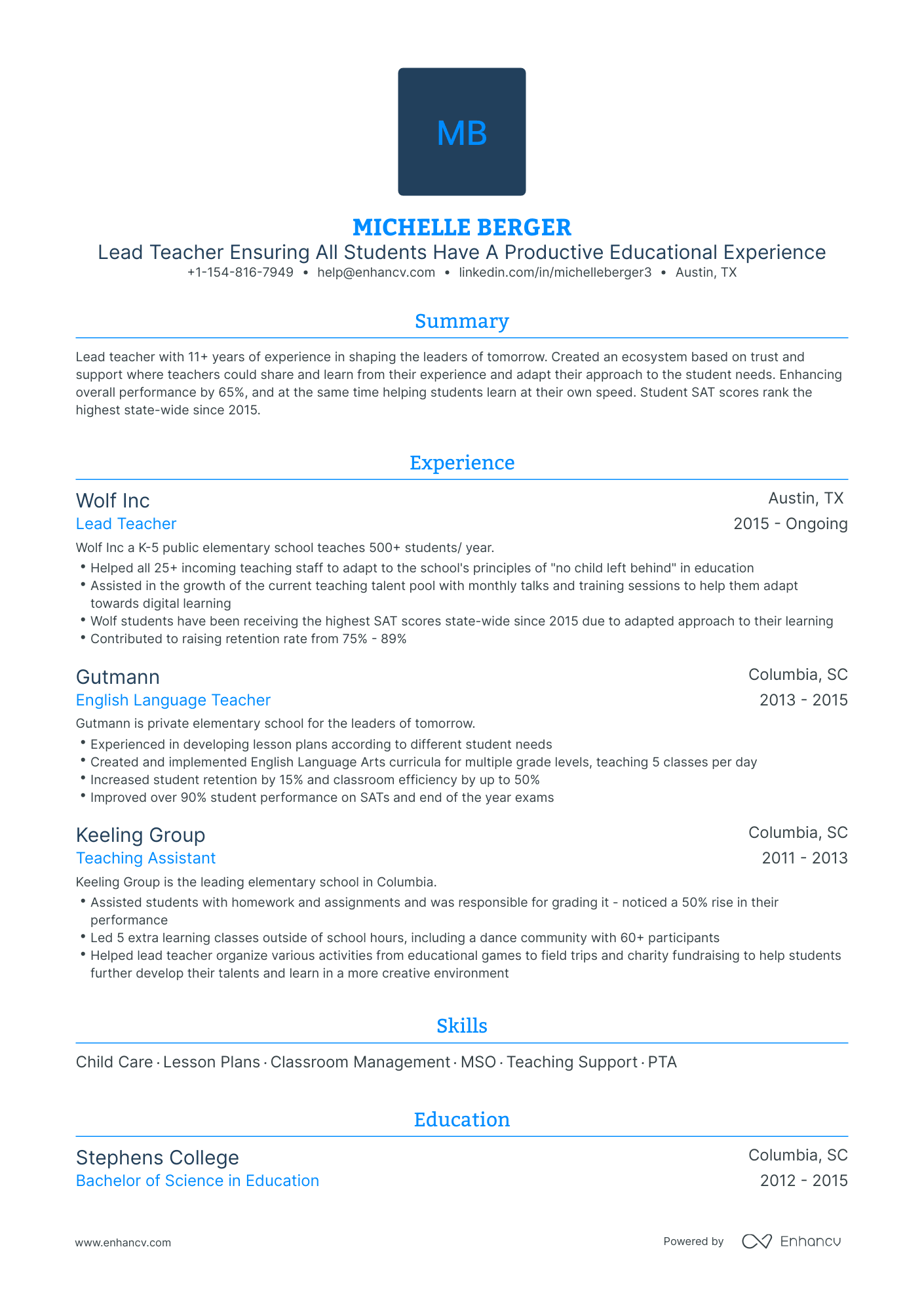 Traditional Lead Teacher Resume Template
