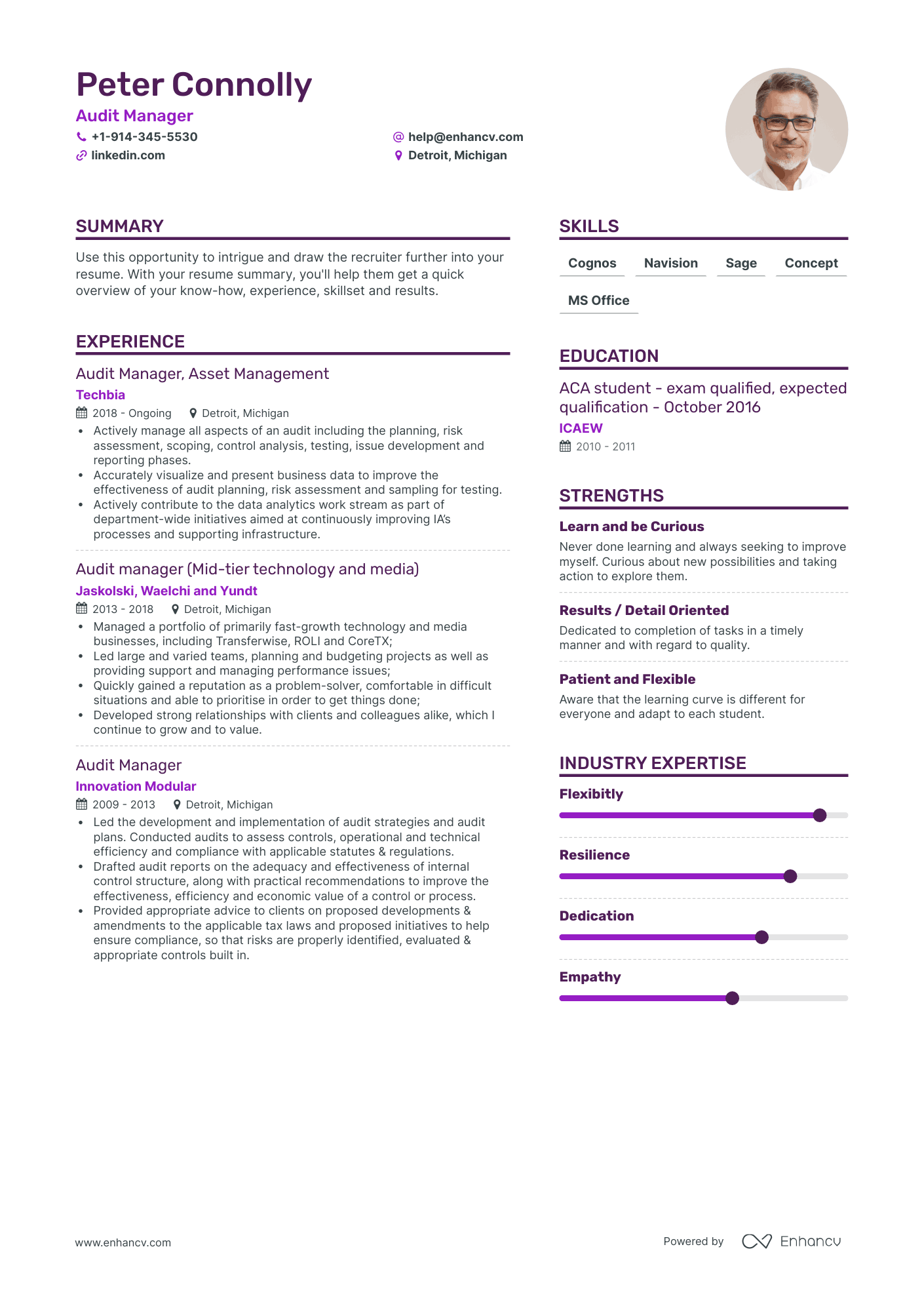 Simple Audit Manager Resume Template