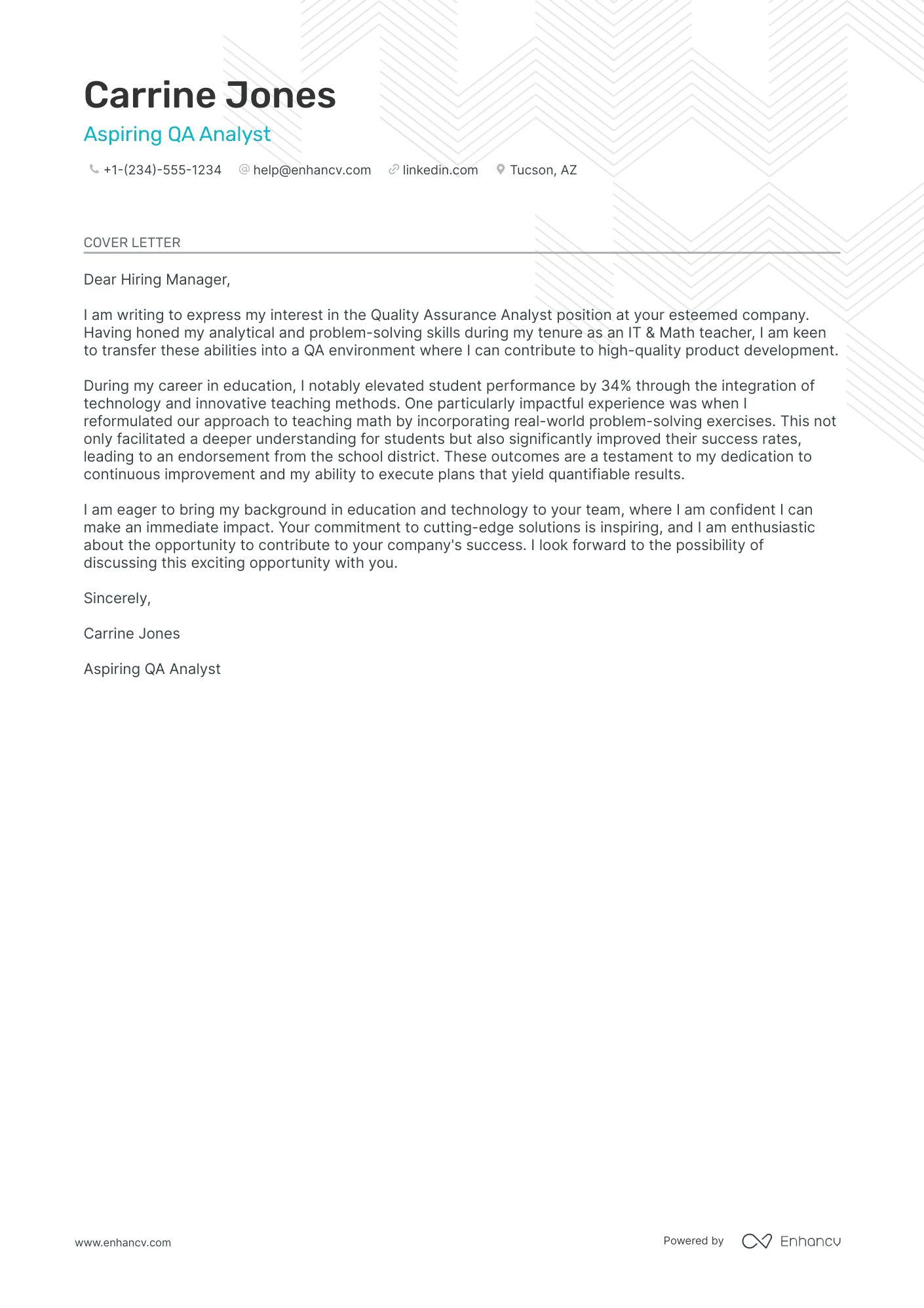first time teacher cover letter example