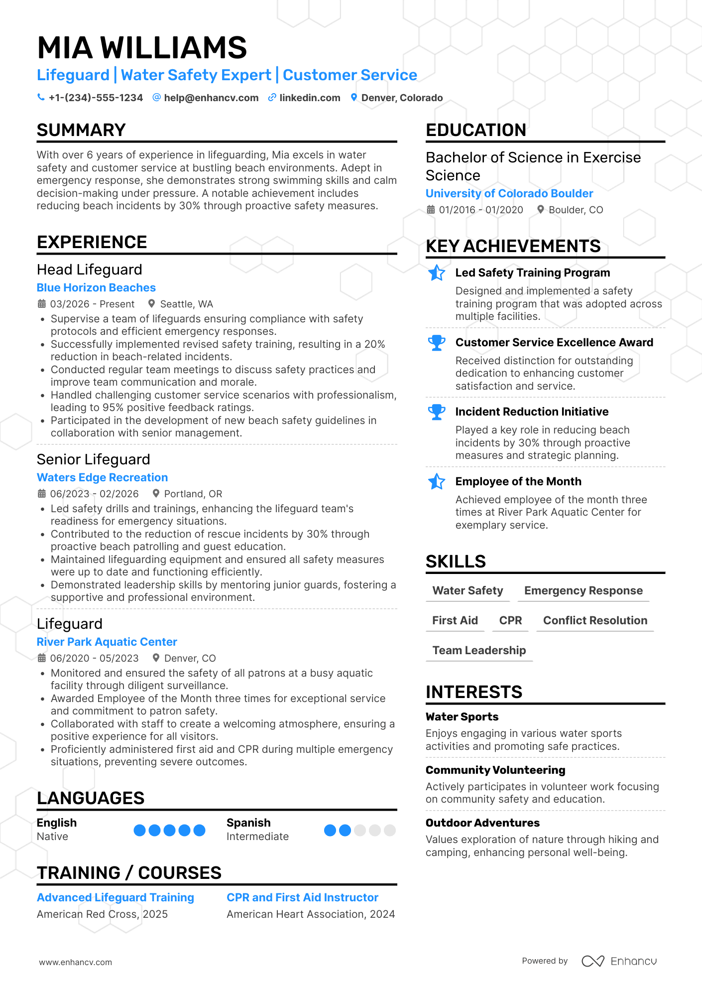 A resume example of a Seasonal Lifeguard