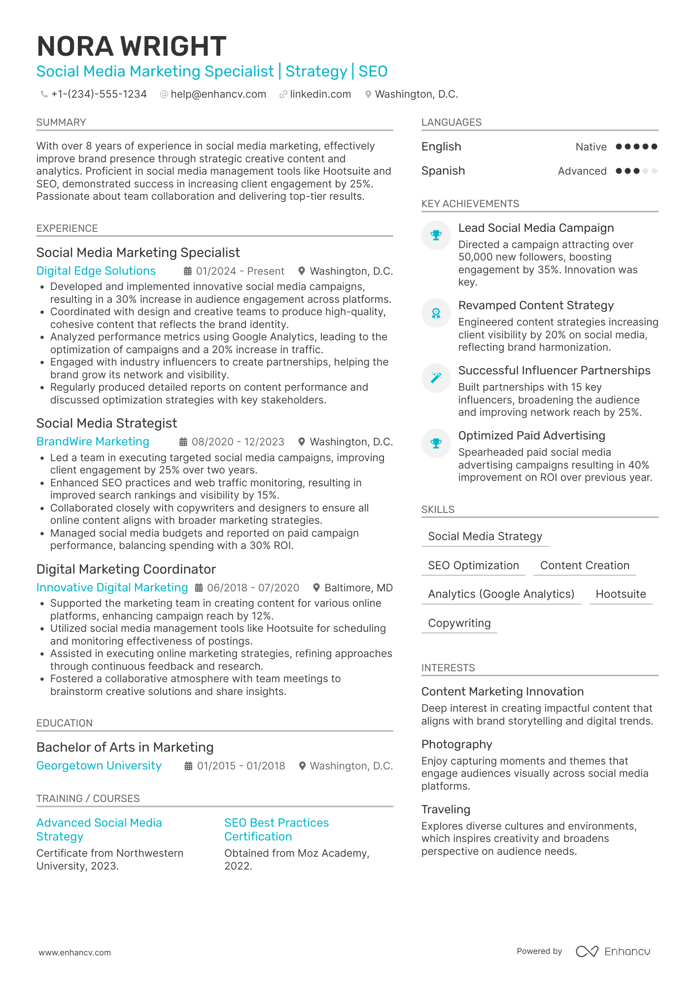 A resume example of a Social Media Marketing