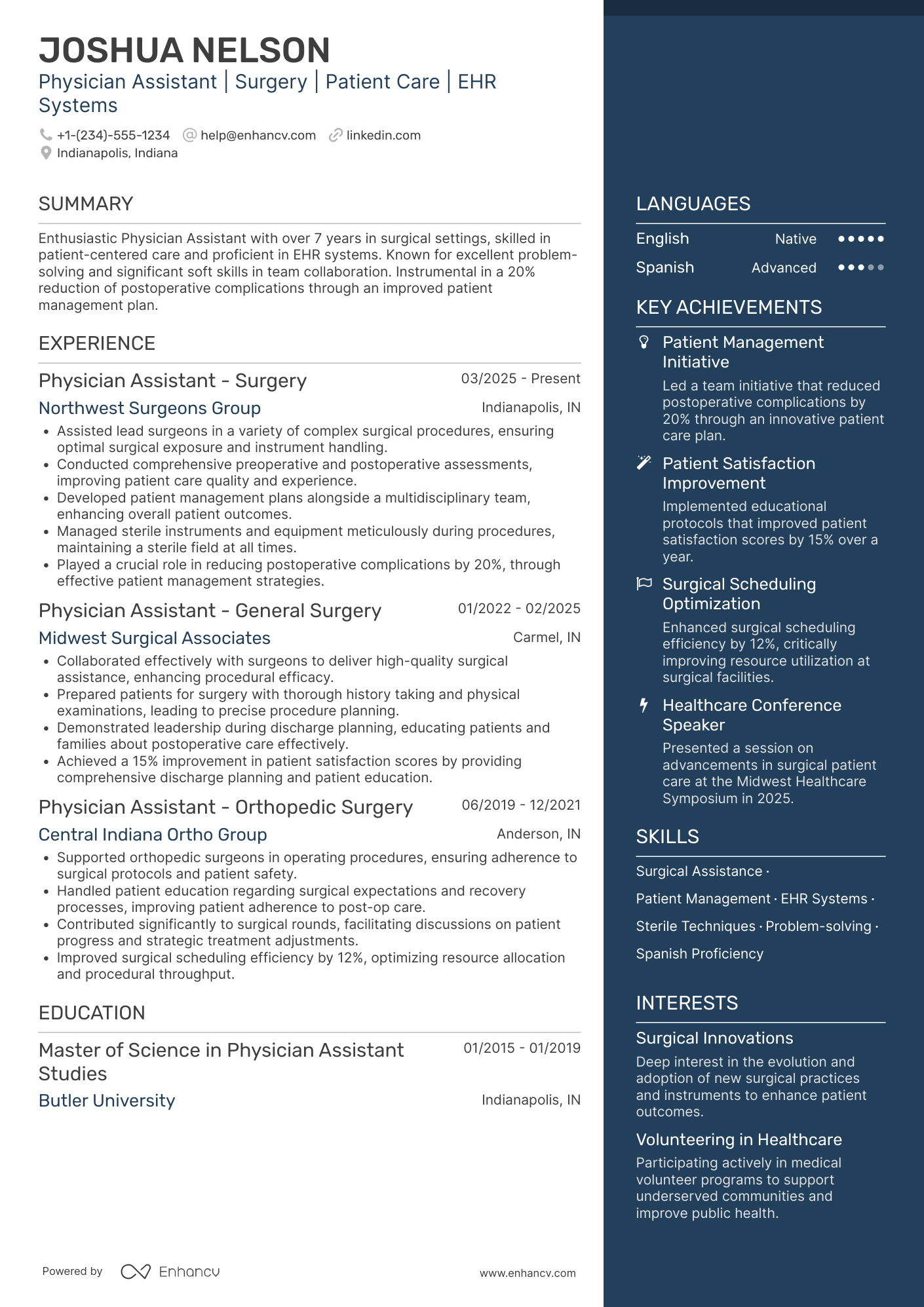 A resume example of a Physician Assistant   Surgery