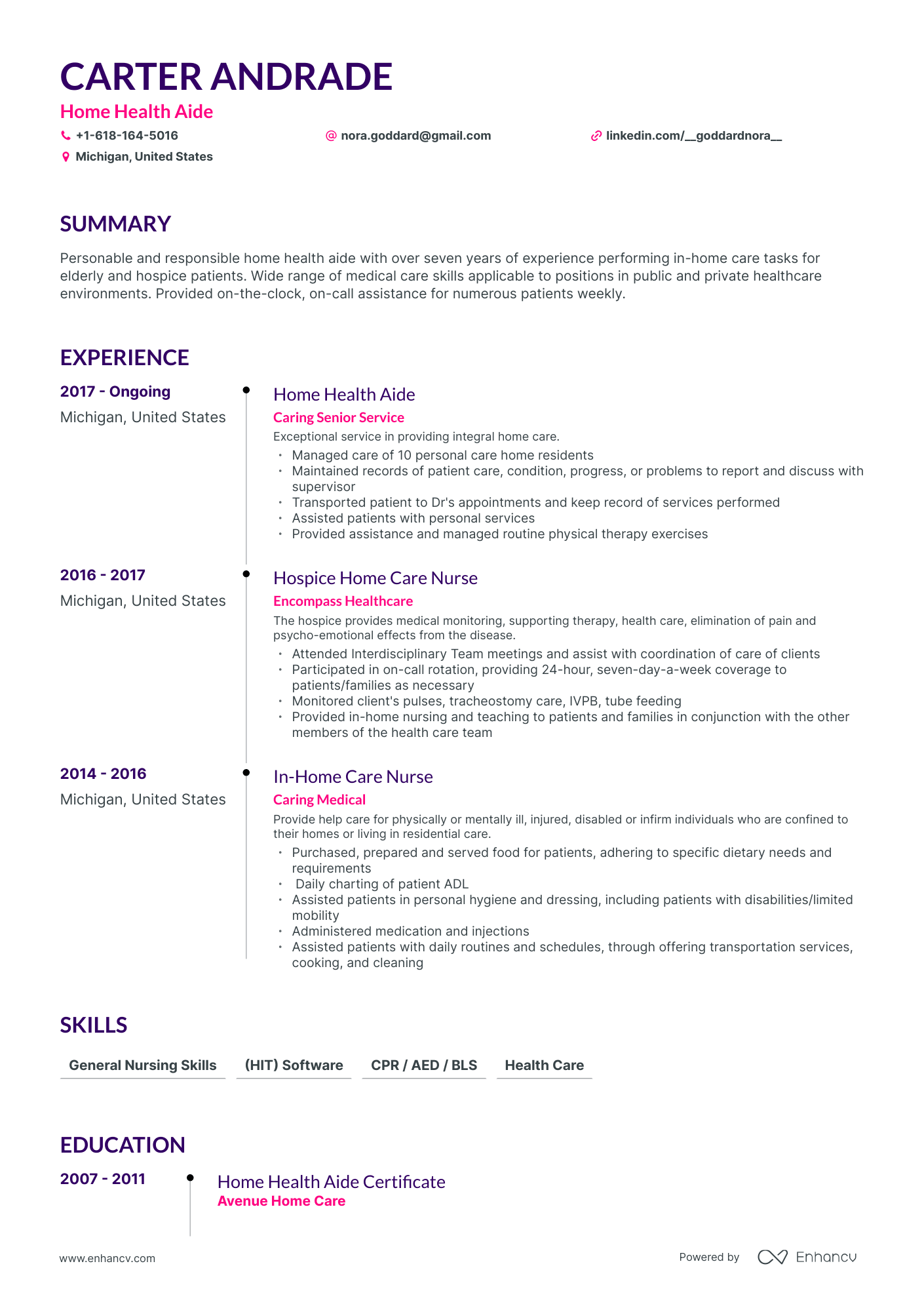 Timeline Home Health Aide Resume Template