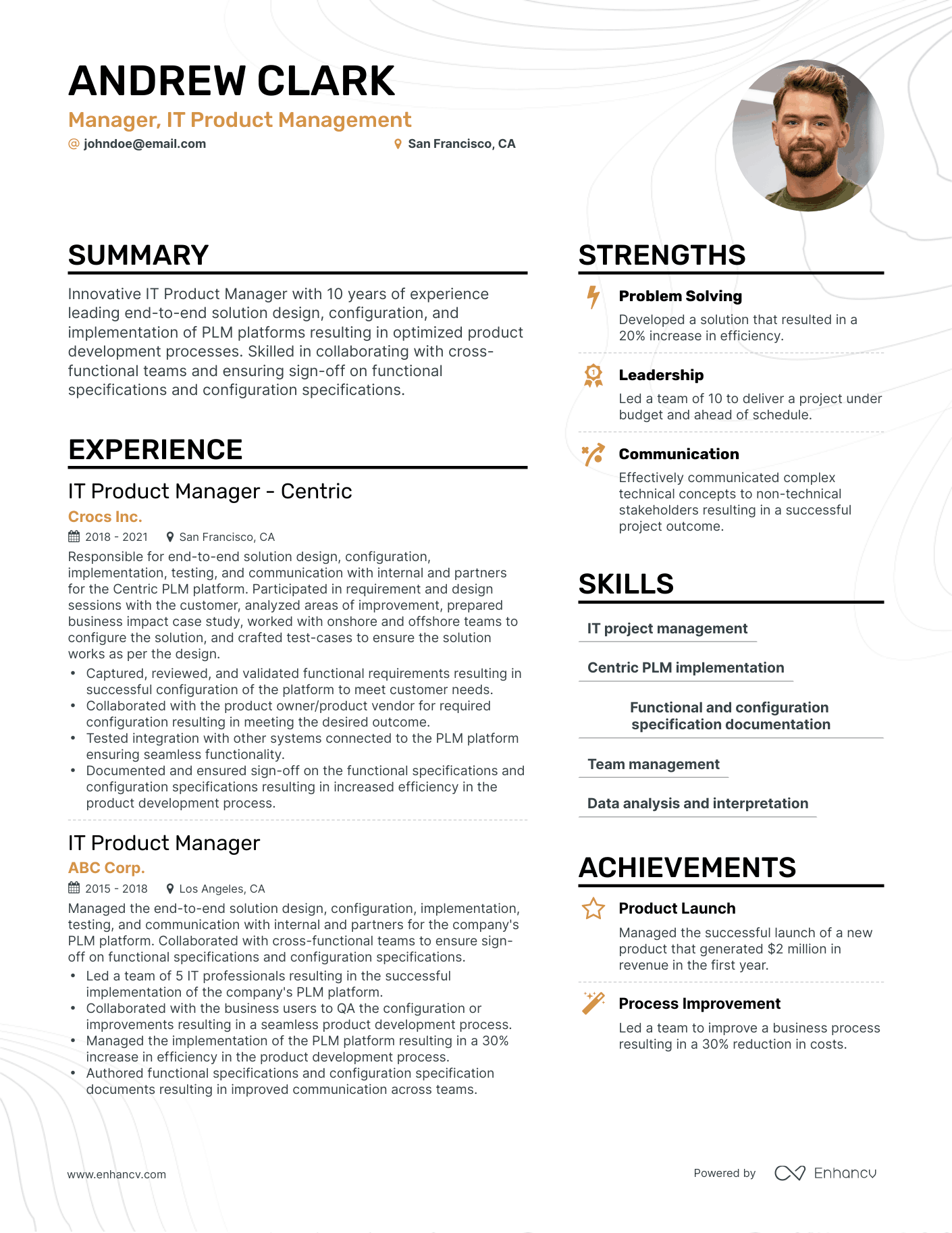 Simple IT Product Manager Resume Template