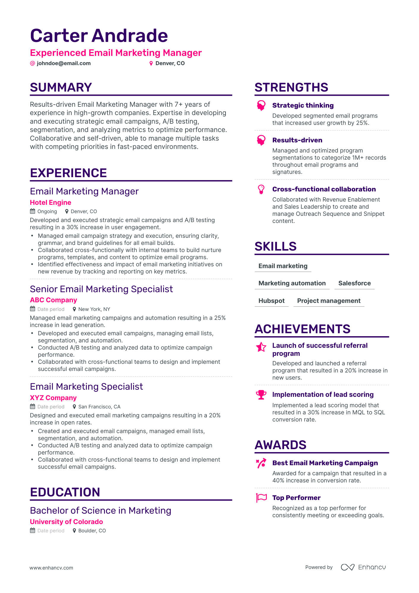 Simple Email Marketing Manager Resume Template