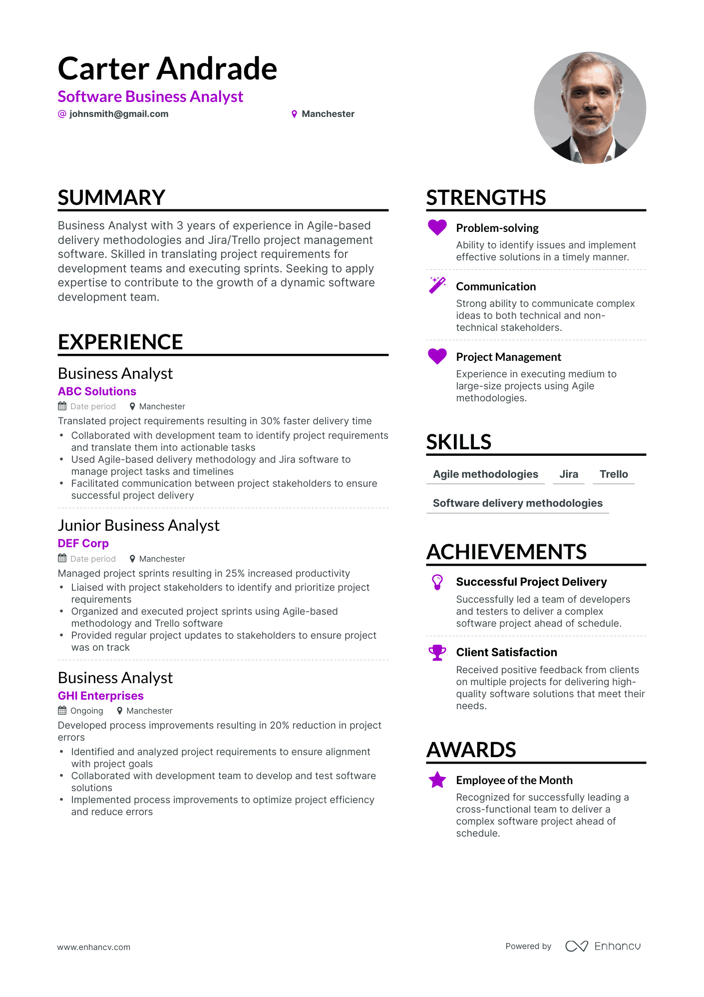 Simple Software Business Analyst Resume Template