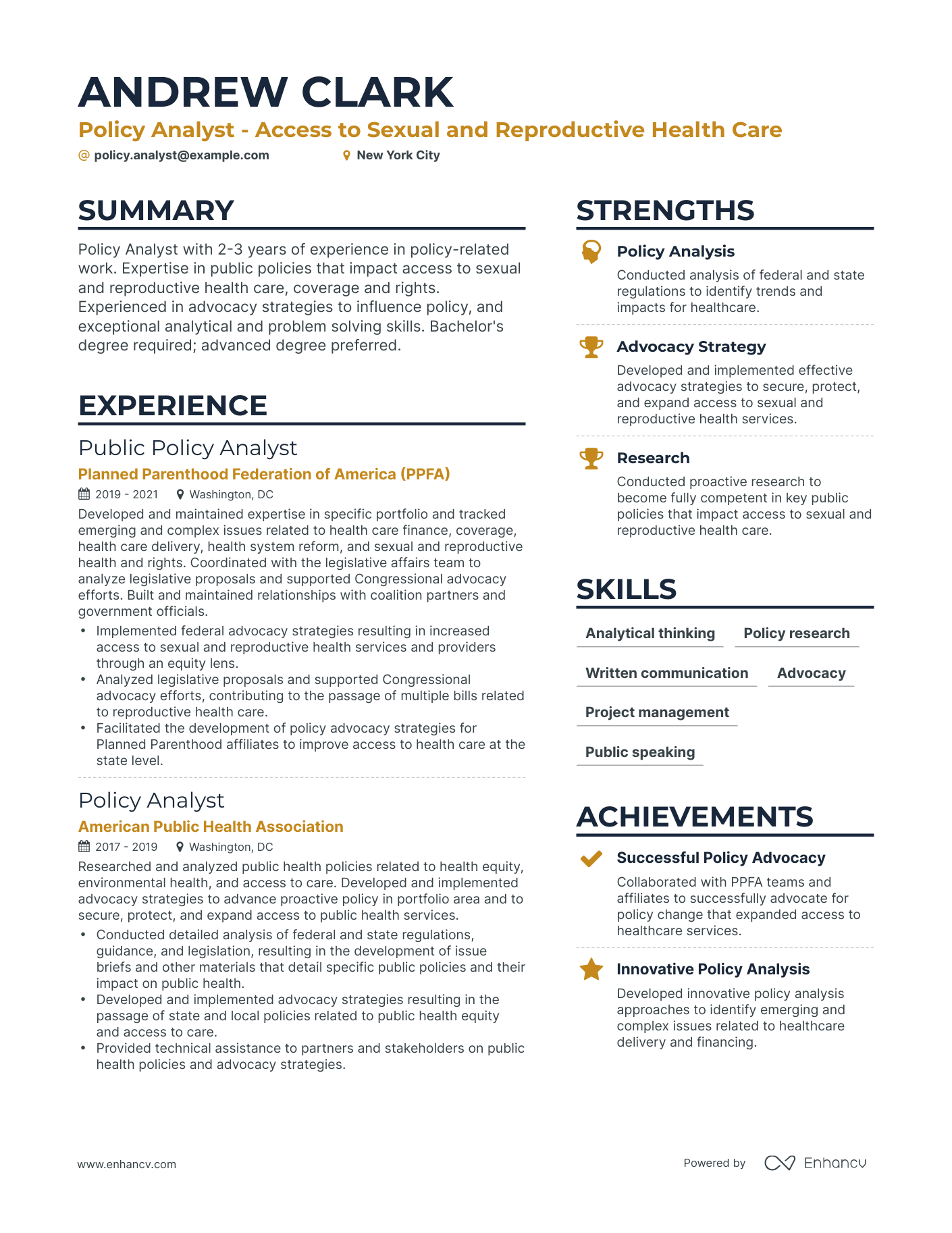 Simple Policy Analyst Resume Template