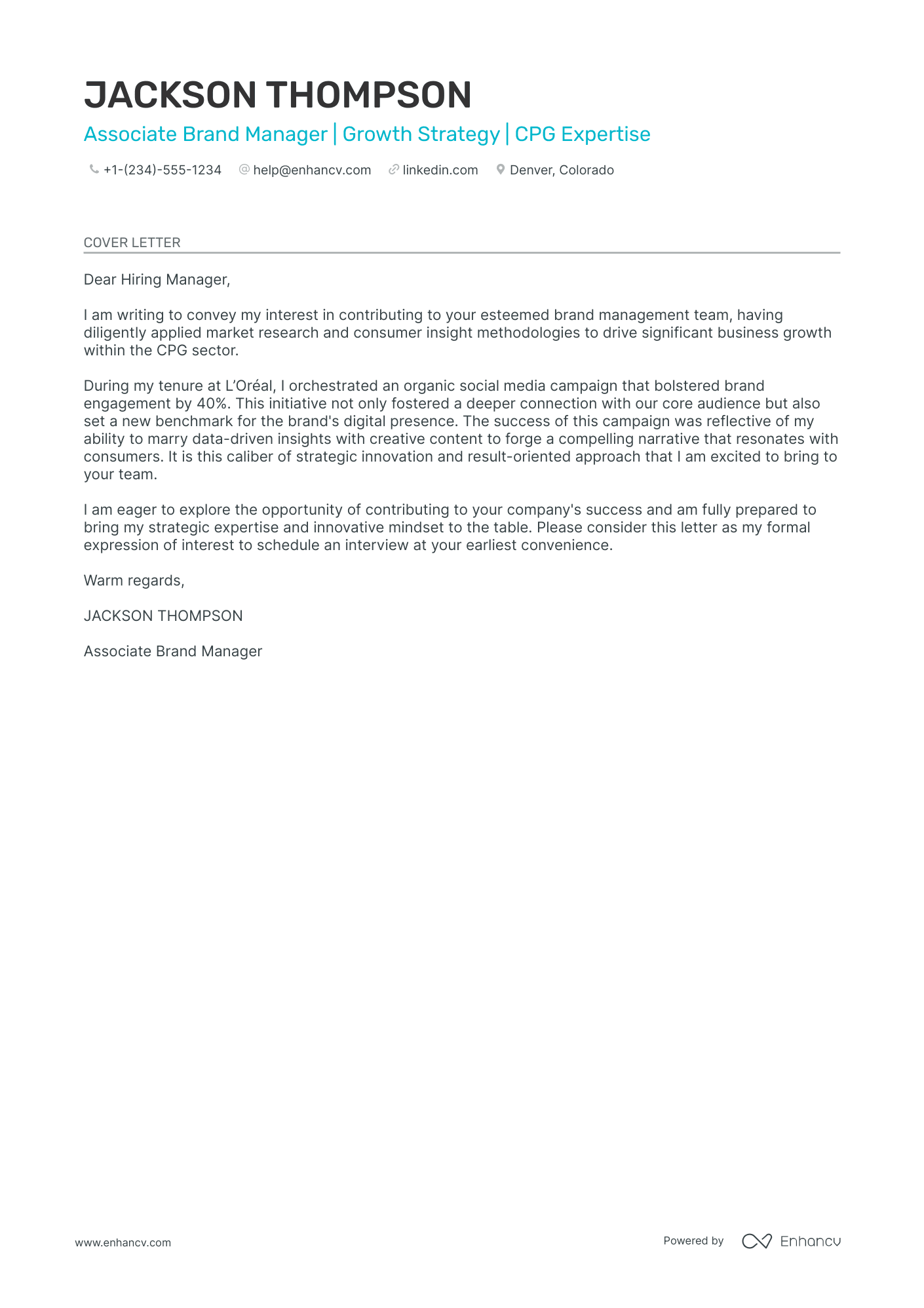 entry level brand manager cover letter