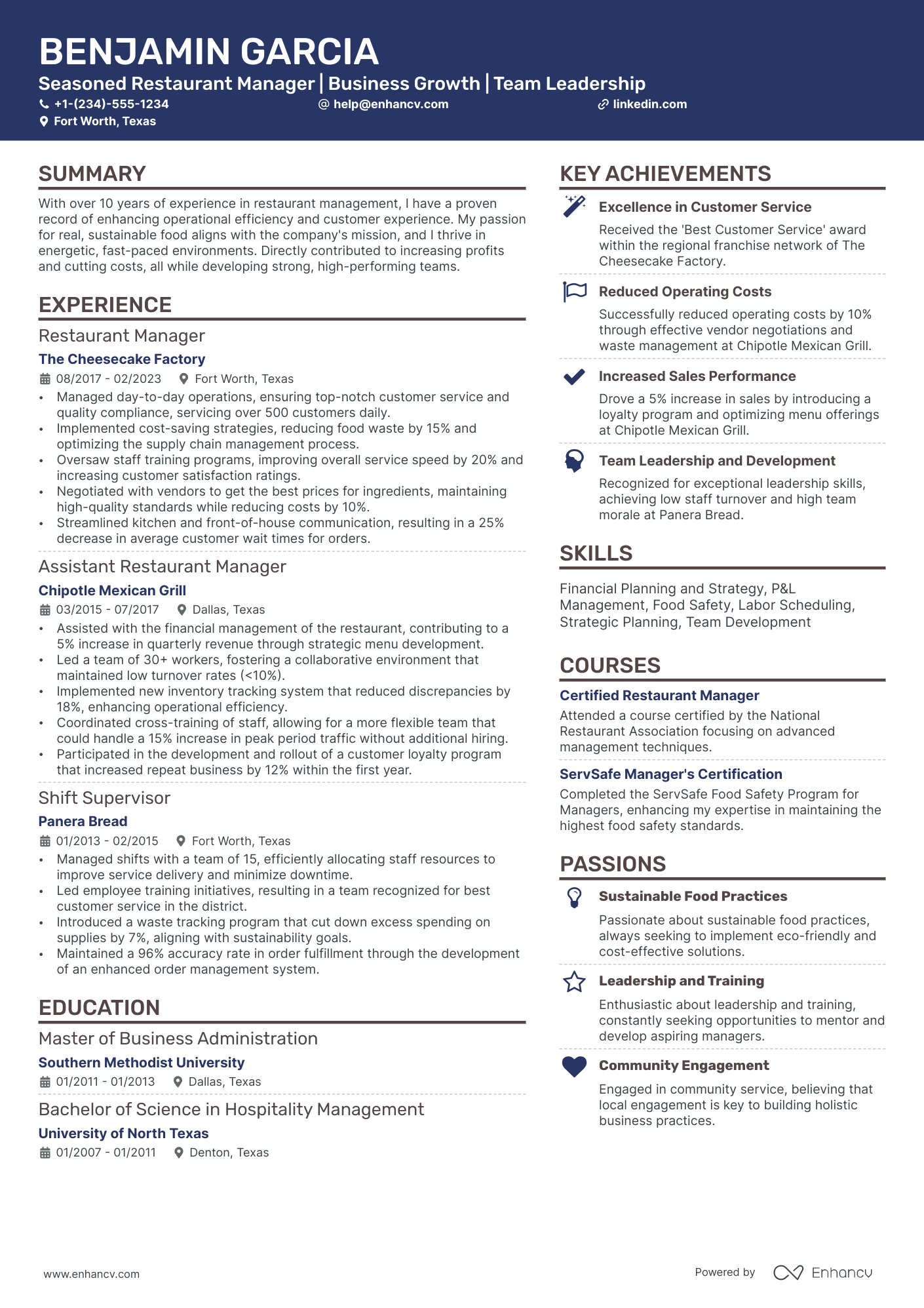 restaurant general manager resume template