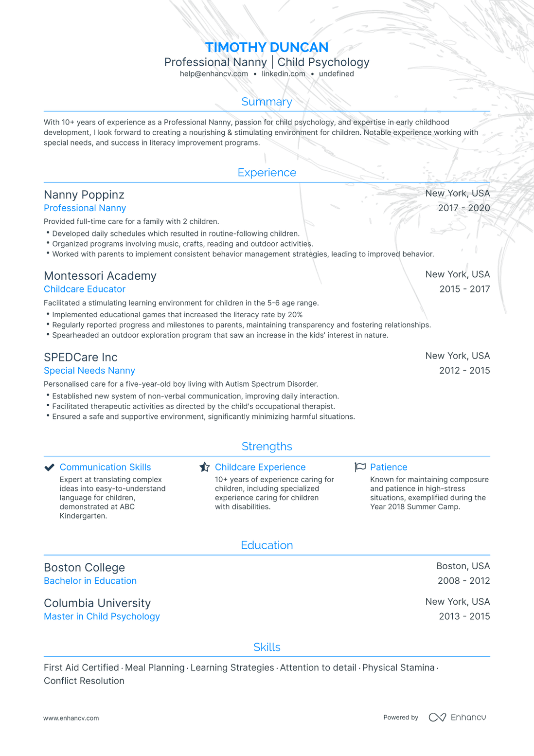 undefined Professional Nanny Resume Template
