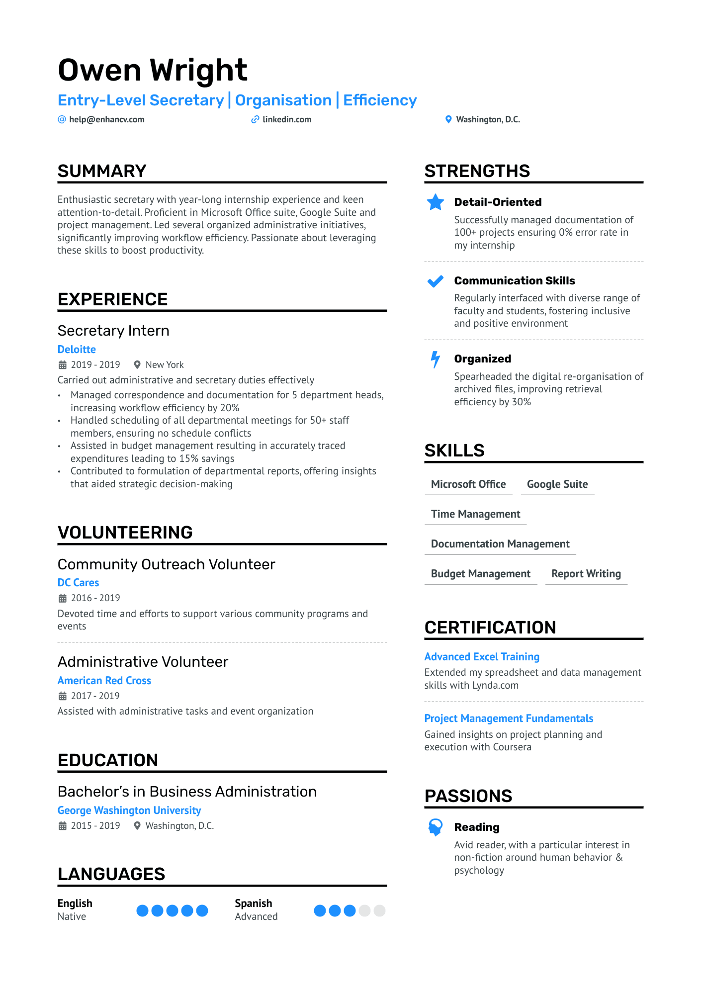 resume for secretary position