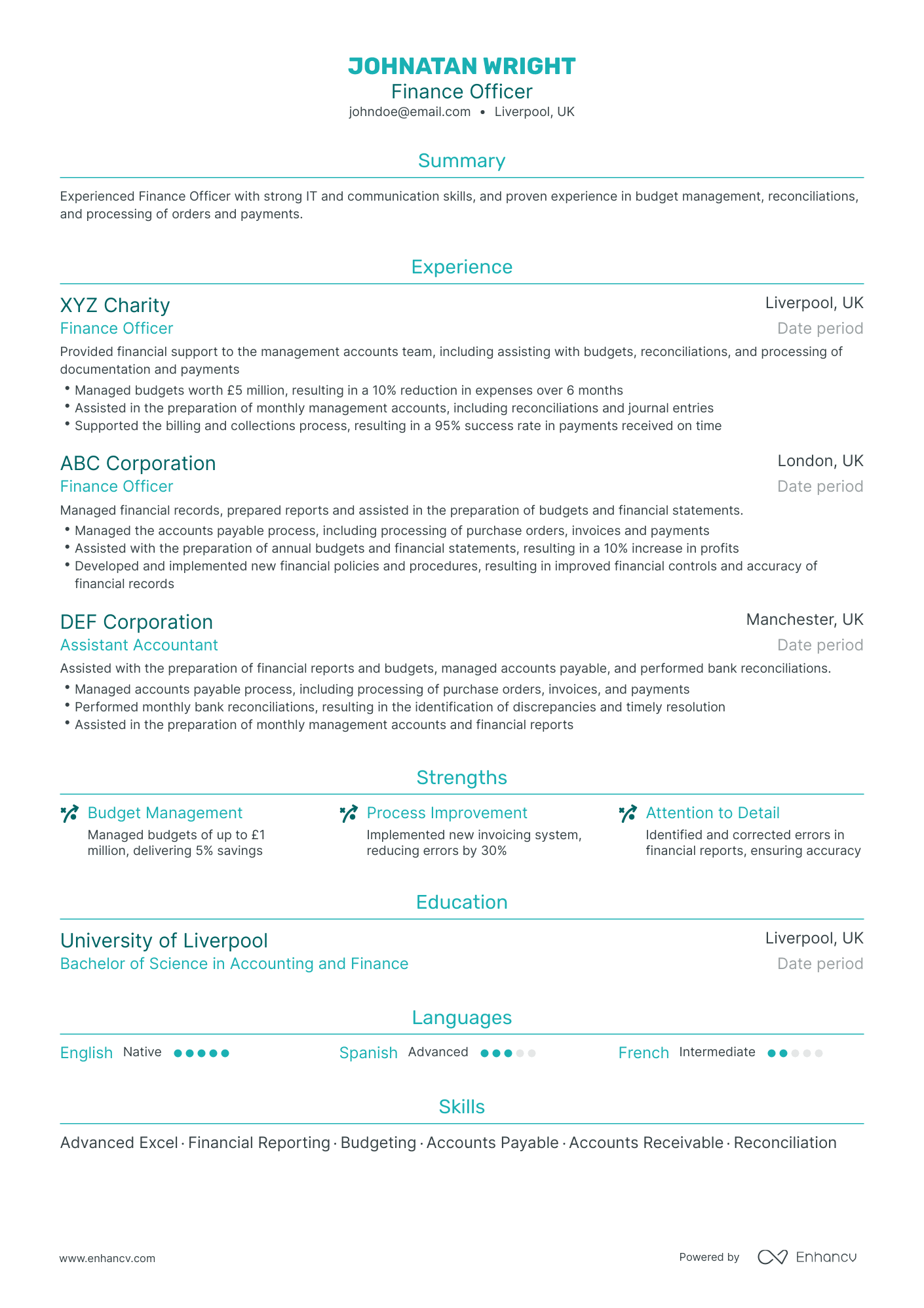 Traditional Finance Officer Resume Template