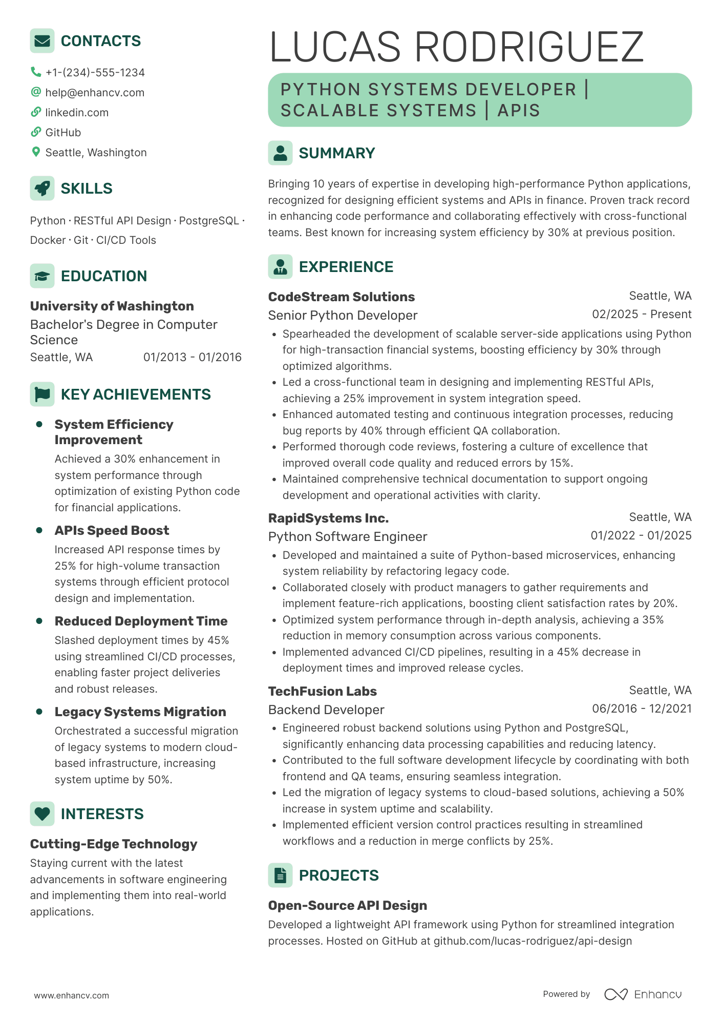 A resume example of a Python Systems Developer